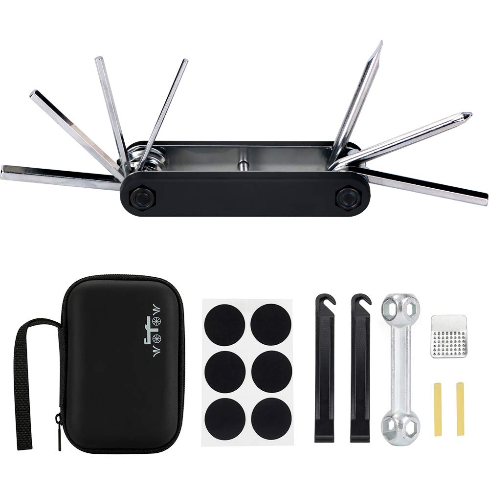 WOTOW 7-in-1 & 10-in-1 Portable Bike Repair Tool Kit with Hex Keys, Allen Wrench (6-15mm), Tire Levers & Glueless Patch - Compact Hard Case for Road & Mountain Bicycle Maintenance