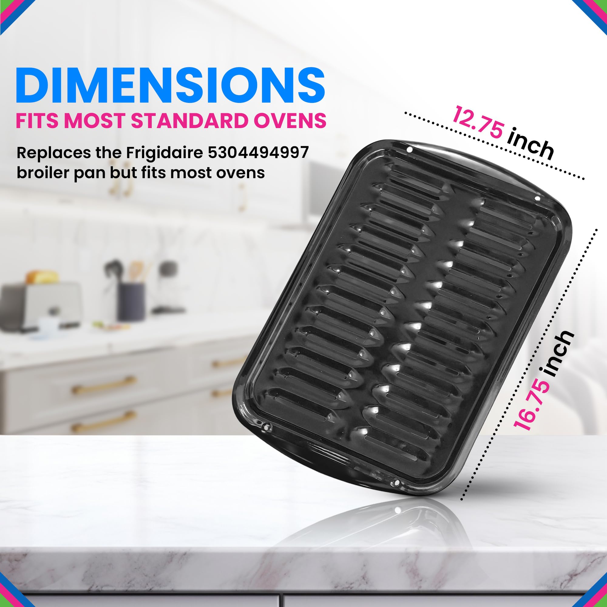 Nonstick Porcelain Coated Broiler Pan for Oven - 16.75” x 12.75” Frigidaire 5304494997 Replacement Broiling Pan with Rack, Heat Circulating & Fat Draining Design, Up to 550°F - Perfect for Roasting, Grilling & Baking Meats, Vegetables & More