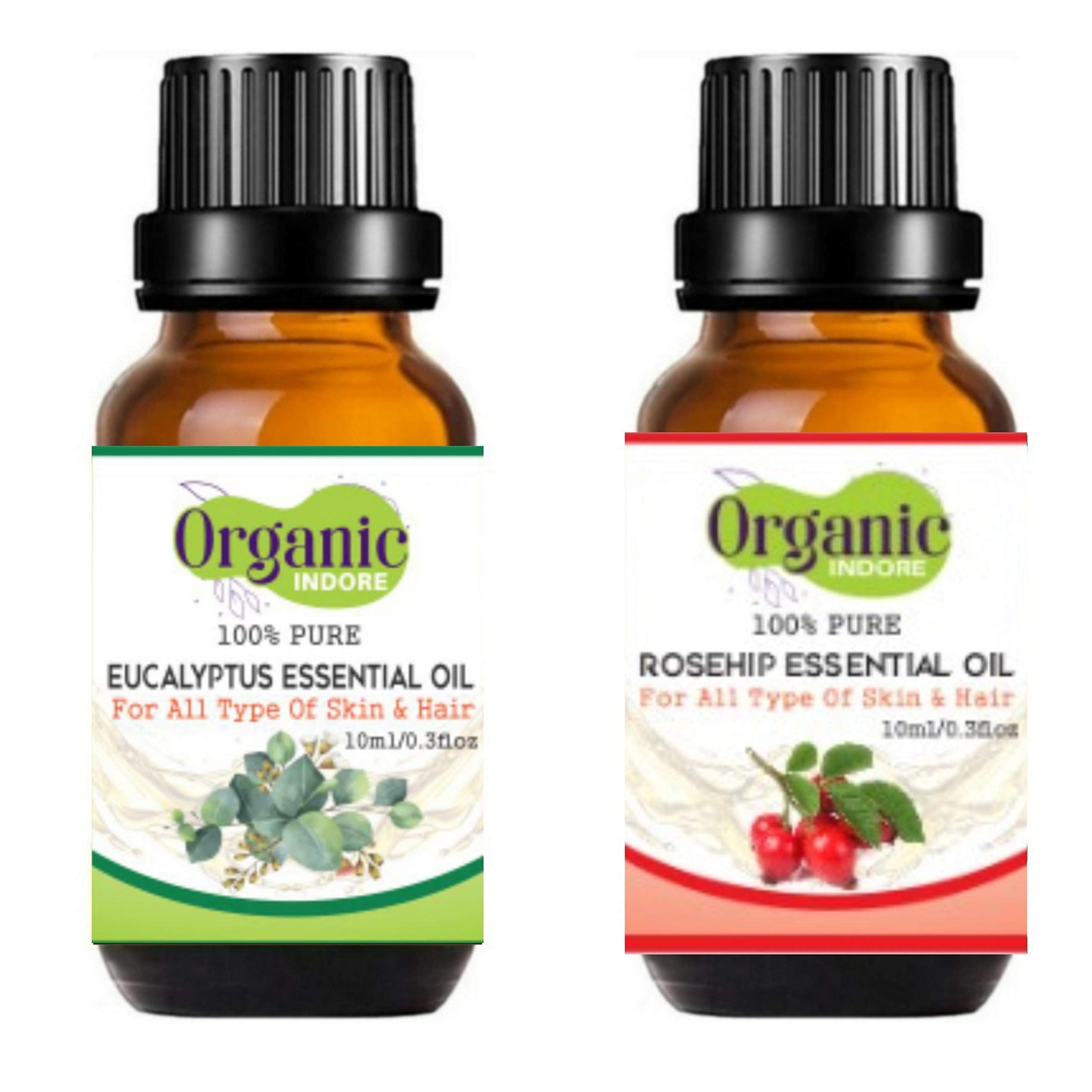 Organic Eucalyptus Oil & Rosehip Oil for Skin Care, Aromatherapy & Hair Growth - 100% Pure Natural Essential Oils for Relaxation, Massage & DIY Beauty
