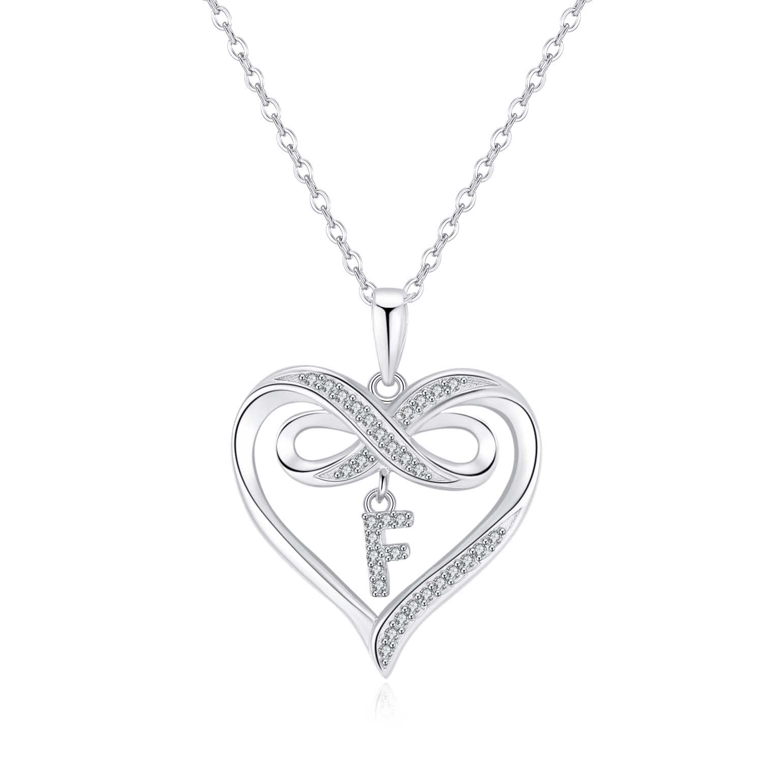 Infinity Heart Initial Necklace for Women - 925 Sterling Silver Personalized Name Necklace | Dainty Heart Pendant Jewelry Gift for Her | Perfect for Valentine's Day, Anniversary, Birthday & Everyday Wear