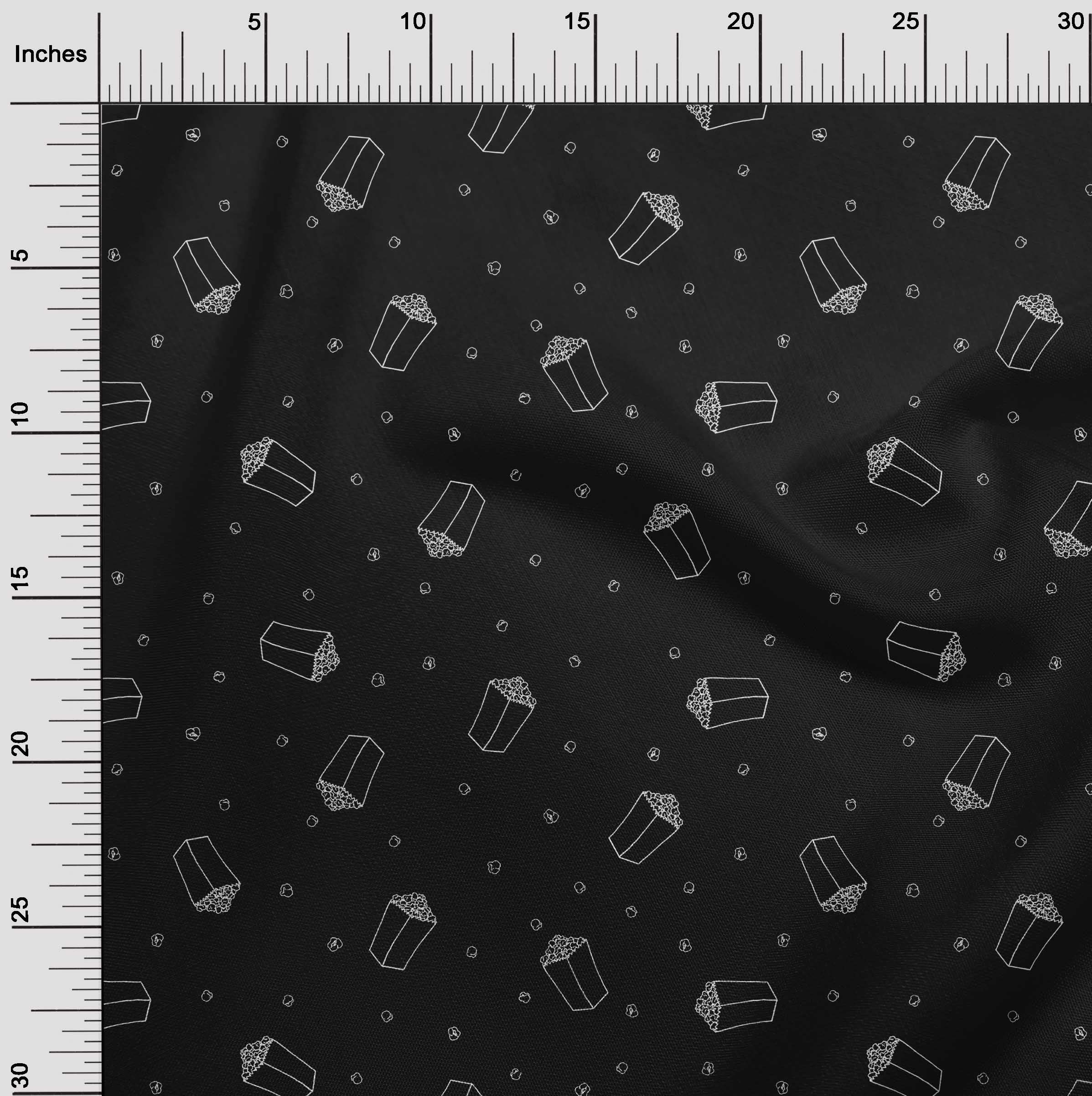 oneOone Polyester Spandex Black Retro Popcorn Print Fabric - 56 Inch Wide Stretch Material for DIY Clothing, Quilting & Home Decor Projects | Soft Textured Fabric for Dresses, Curtains & Crafting