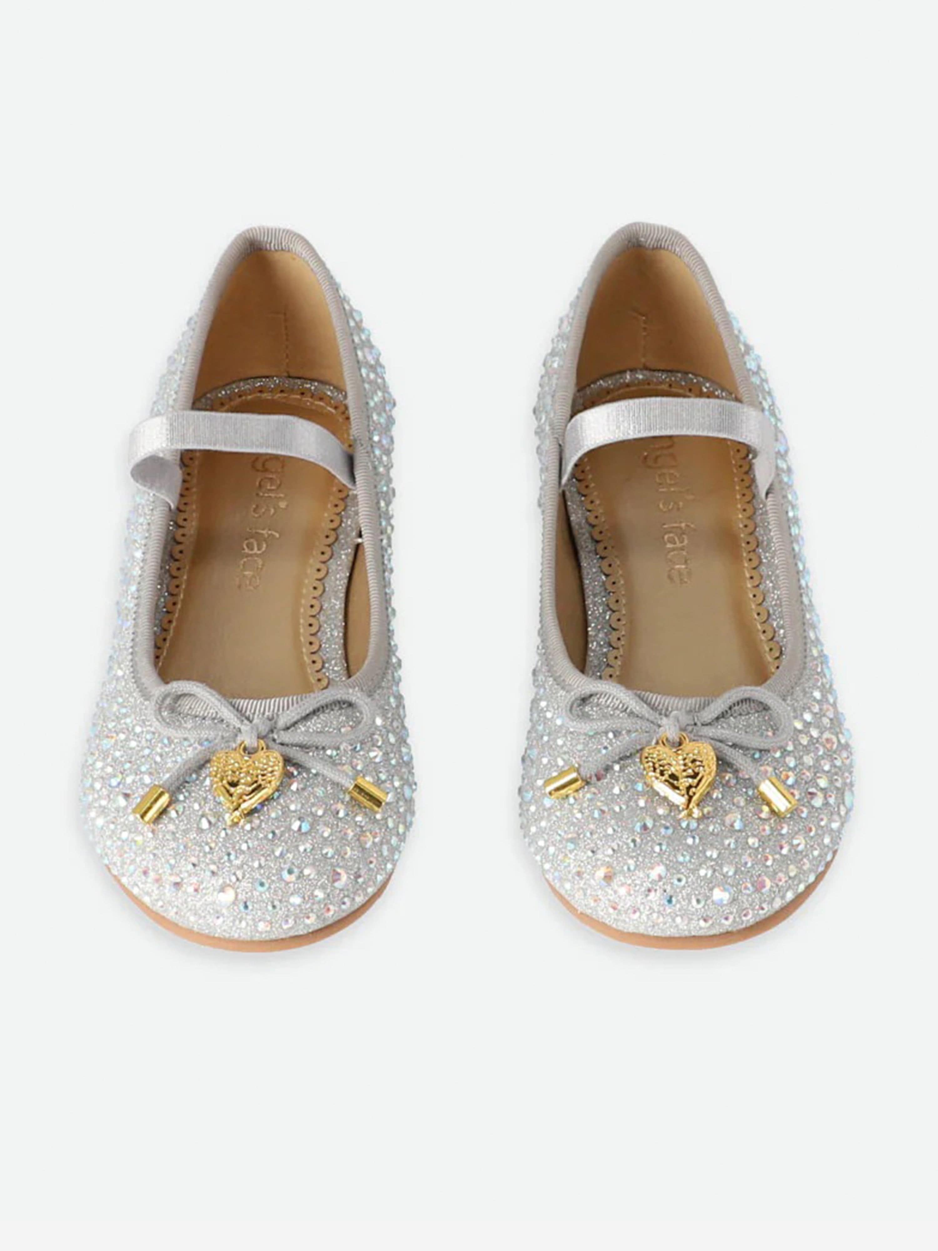 Angels Face Girls Maya Crystal Shoes in Silver - Sparkling Dress Shoes for Weddings, Parties & Special Occasions