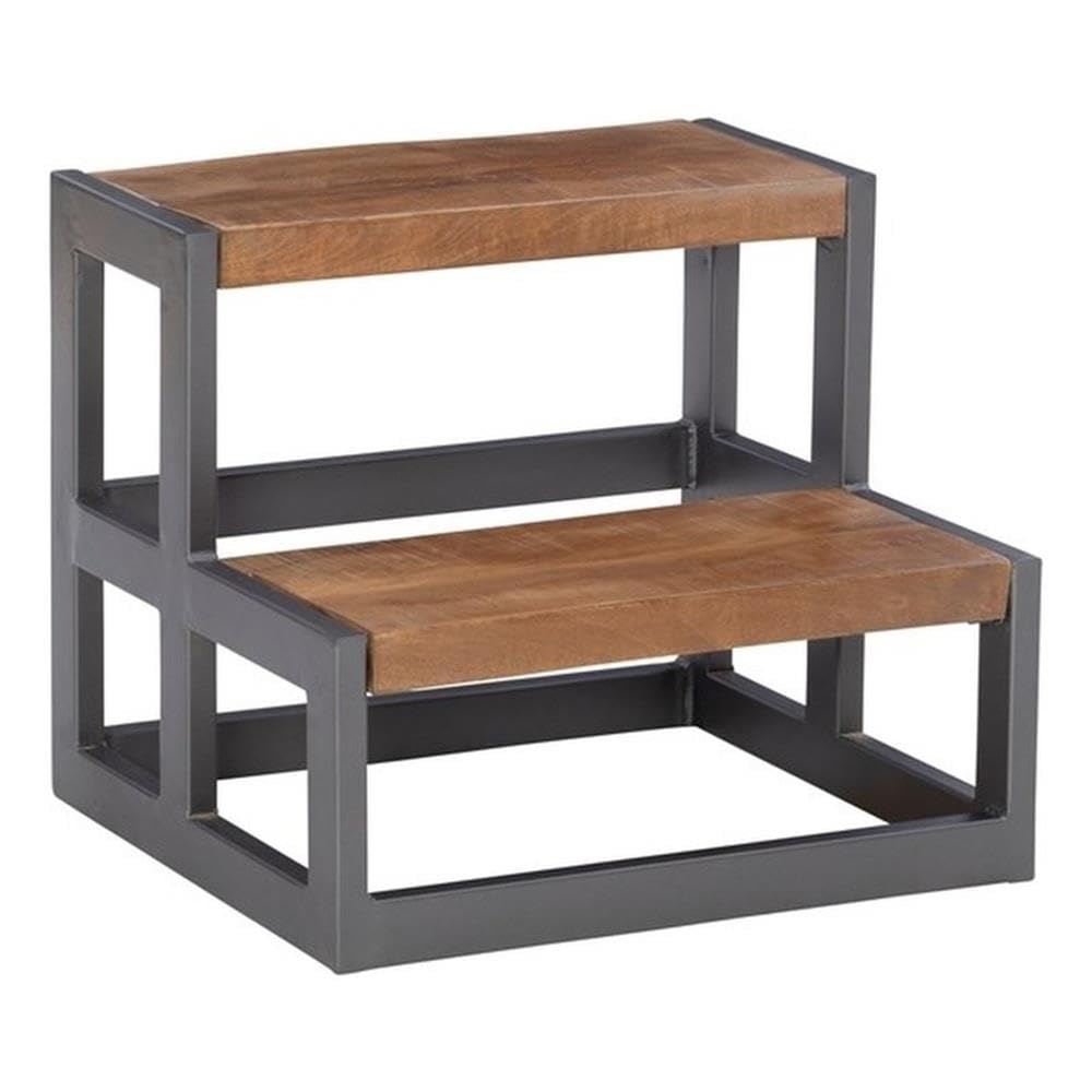 Powell Furniture Linon Benny Wood and Metal Bed Frame in Gunmetal Gray - Sturdy Platform Bed with Headboard for Modern Bedroom, Guest Room & Dorm