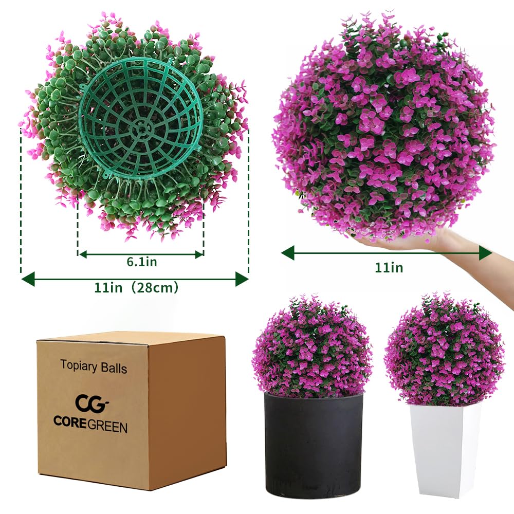 6-Layer UV Protected Artificial Boxwood Topiary Balls - 2 Pack 11 Inch (28cm) Faux Plants for Outdoor Patio, Garden, Balcony & Indoor Home Decor - Perfect for Wedding, Backyard and Event Decoration