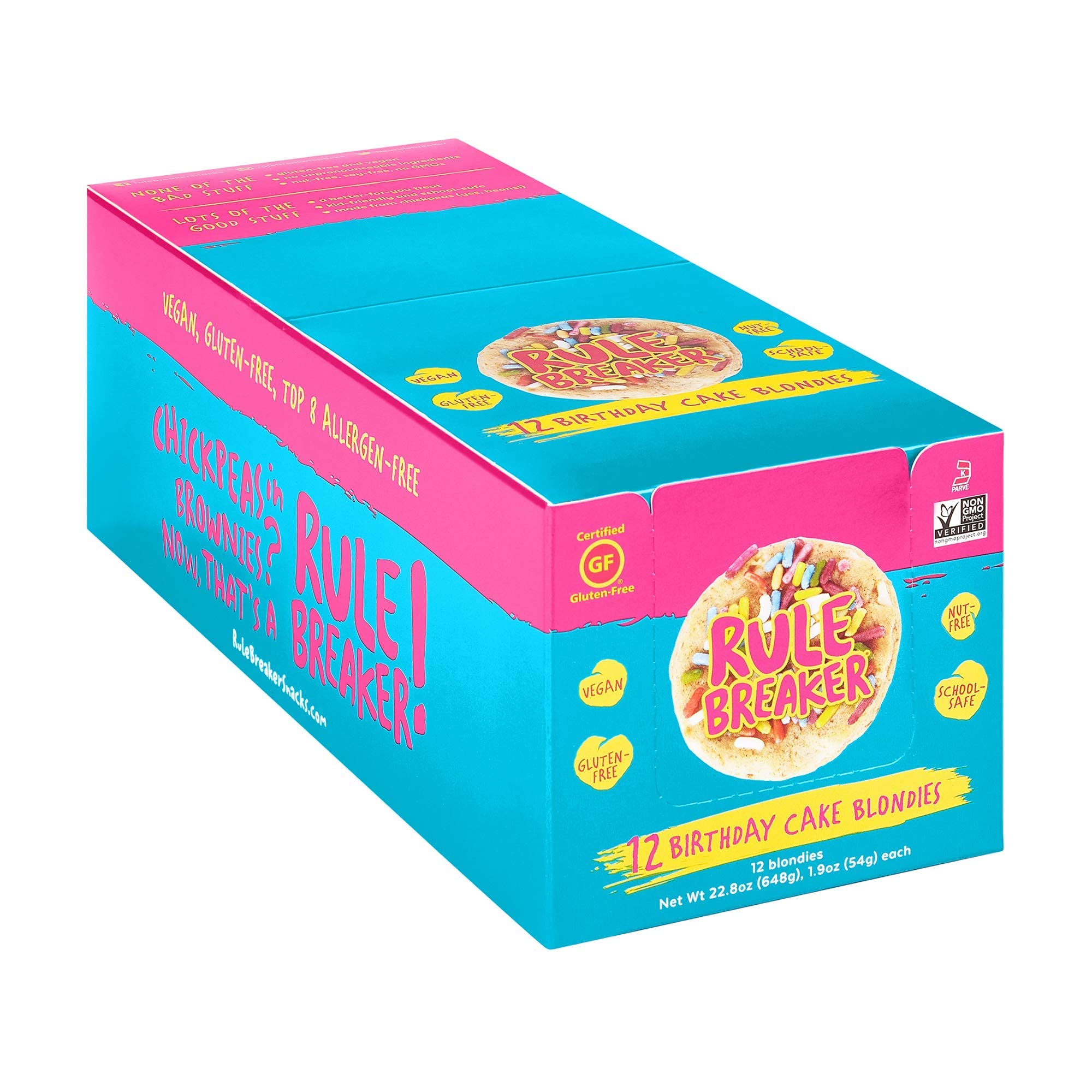 Rule Breaker Snacks Birthday Cake - Vegan, Gluten-Free, Nut-Free, Top 11 Allergen-Free Healthy Treats | 12-Pack | Perfect for School Lunches, Office Snacks & Birthday Celebrations