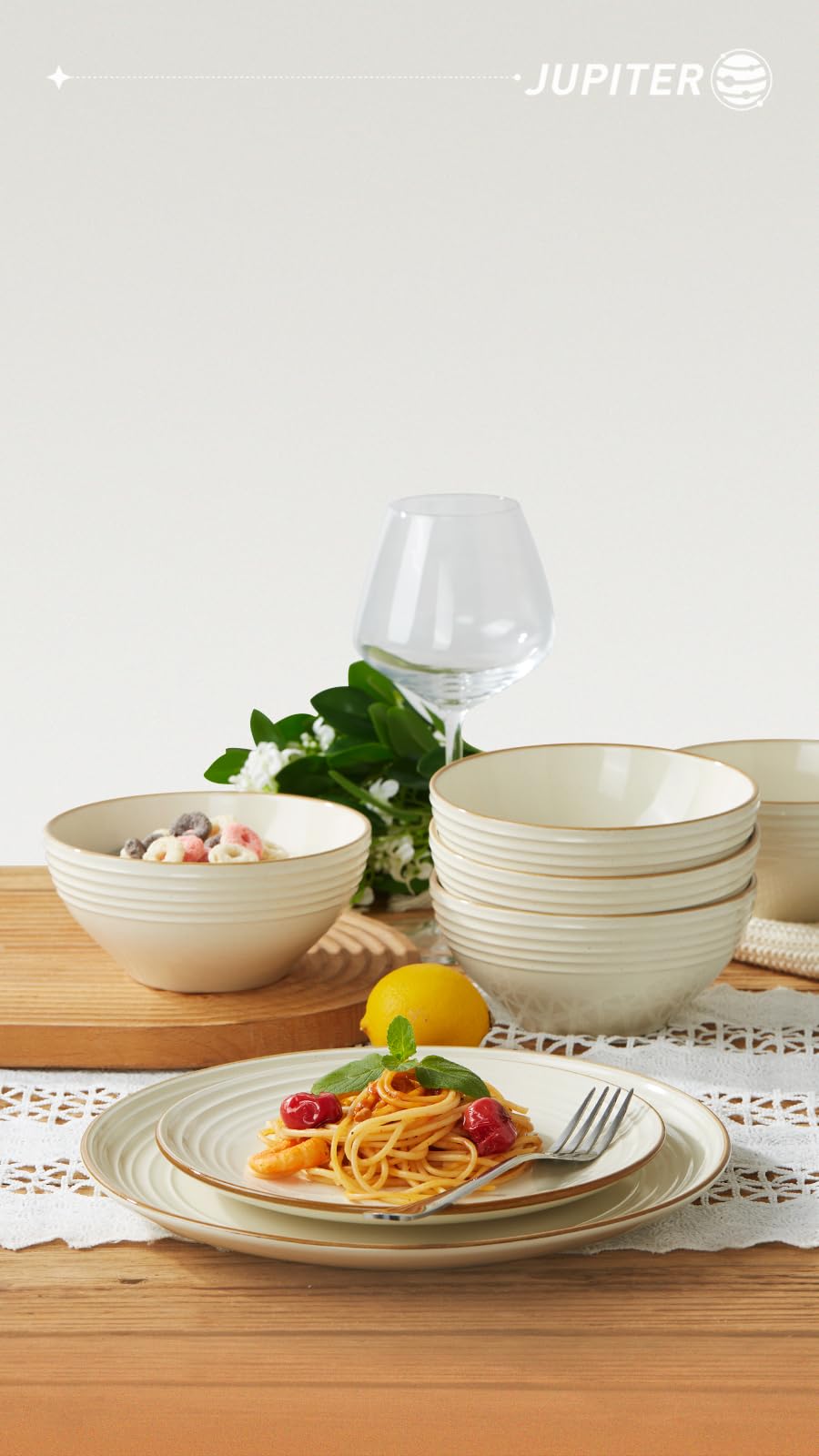 Famiware Jupiter 12-Piece Dinnerware Set for 4 - Vanilla White Plates & Bowls - Microwave & Dishwasher Safe, Scratch Resistant - Perfect for Family Dinners, Entertaining Guests & Everyday Use