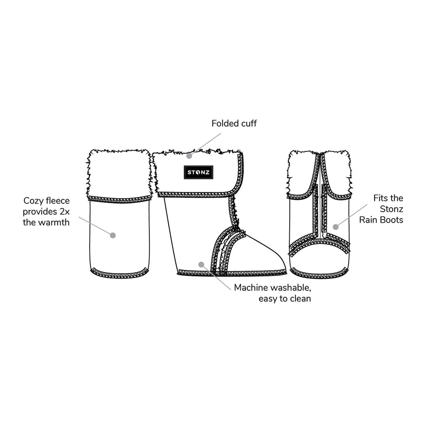 Stonz Ivory Toddler Rain Boot Liner - Waterproof & Warm Fleece-Lined Insoles for Kids - Perfect for Outdoor Play, Puddle Jumping & Rainy Day Adventures