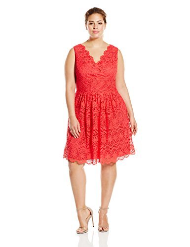 Adrianna Papell Women's Plus Size V-Neck Sleeveless Fit & Flare Dress for Wedding Guest, Cocktail Party & Special Occasions