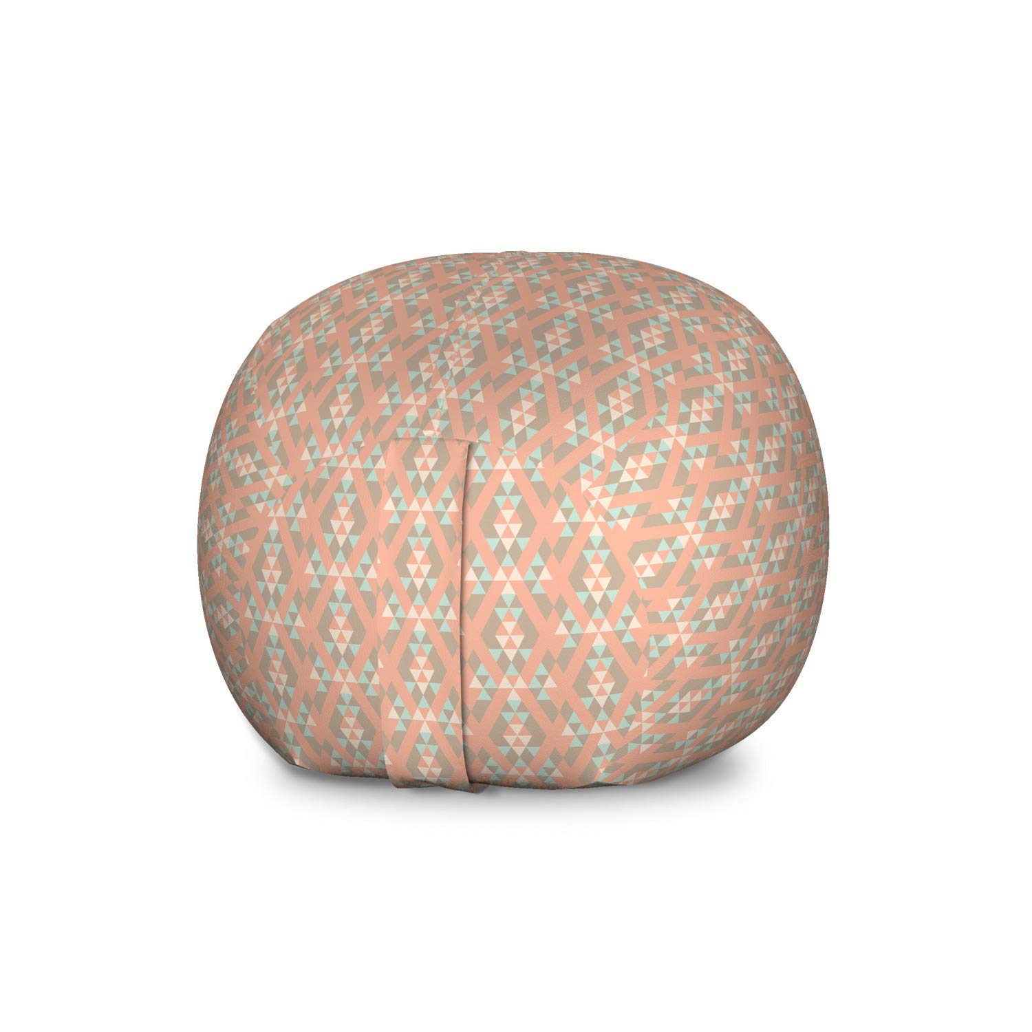 Ambesonne Geometric Storage Toy Bag Chair - Tribal Inspired Triangle Motif, Large Washable Stuffed Animal Organizer (Salmon Almond Green) | Kids Room Decor, Playroom Storage & Cozy Reading Nook Seat