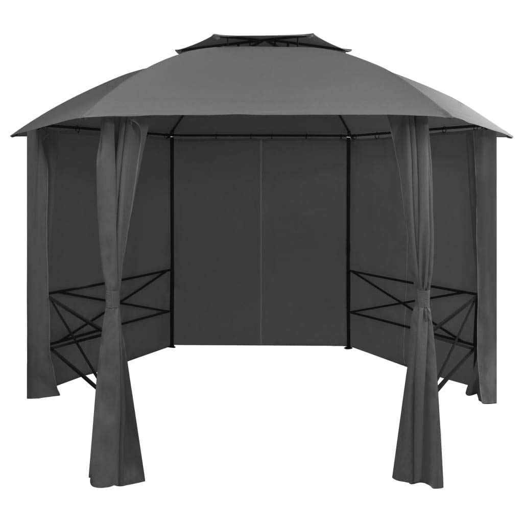 Hexagonal 11.8'x8.7' Garden Marquee Pavilion Tent with Curtains - Outdoor Patio Gazebo & Shade Canopy, Sturdy Straight Leg Backyard Tent for Parties, Weddings, Picnics, and Outdoor Events - Perfect for Garden Gatherings, BBQ Parties, and Summer Relaxation