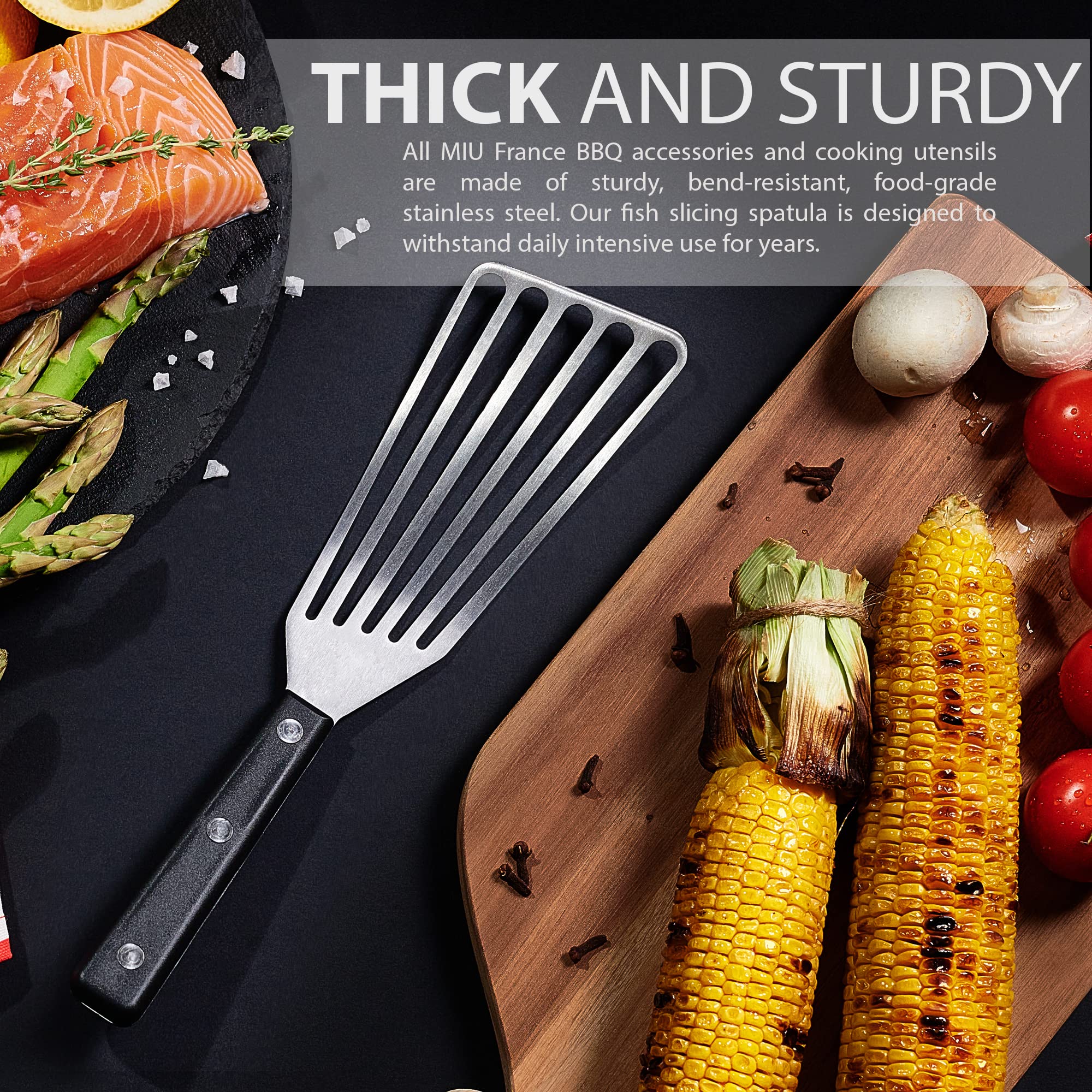 Premium 11-inch Stainless Steel Slotted Fish Spatula - Heat Resistant Flexible Metal Turner for Cooking Fish, Meat & Eggs - Ergonomic ABS Handle for Nonstick Pans - Perfect for Grilling, Flipping & Serving in Professional Kitchens & Home Cooking