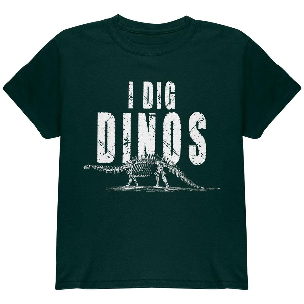 Dinosaur Fossil Bones Brontosaurus Youth T-Shirt - Paleontologist Inspired Dino Graphic Tee for Kids | Perfect for Science Class, Dinosaur Parties & Jurassic Adventures | Forest Green YXL