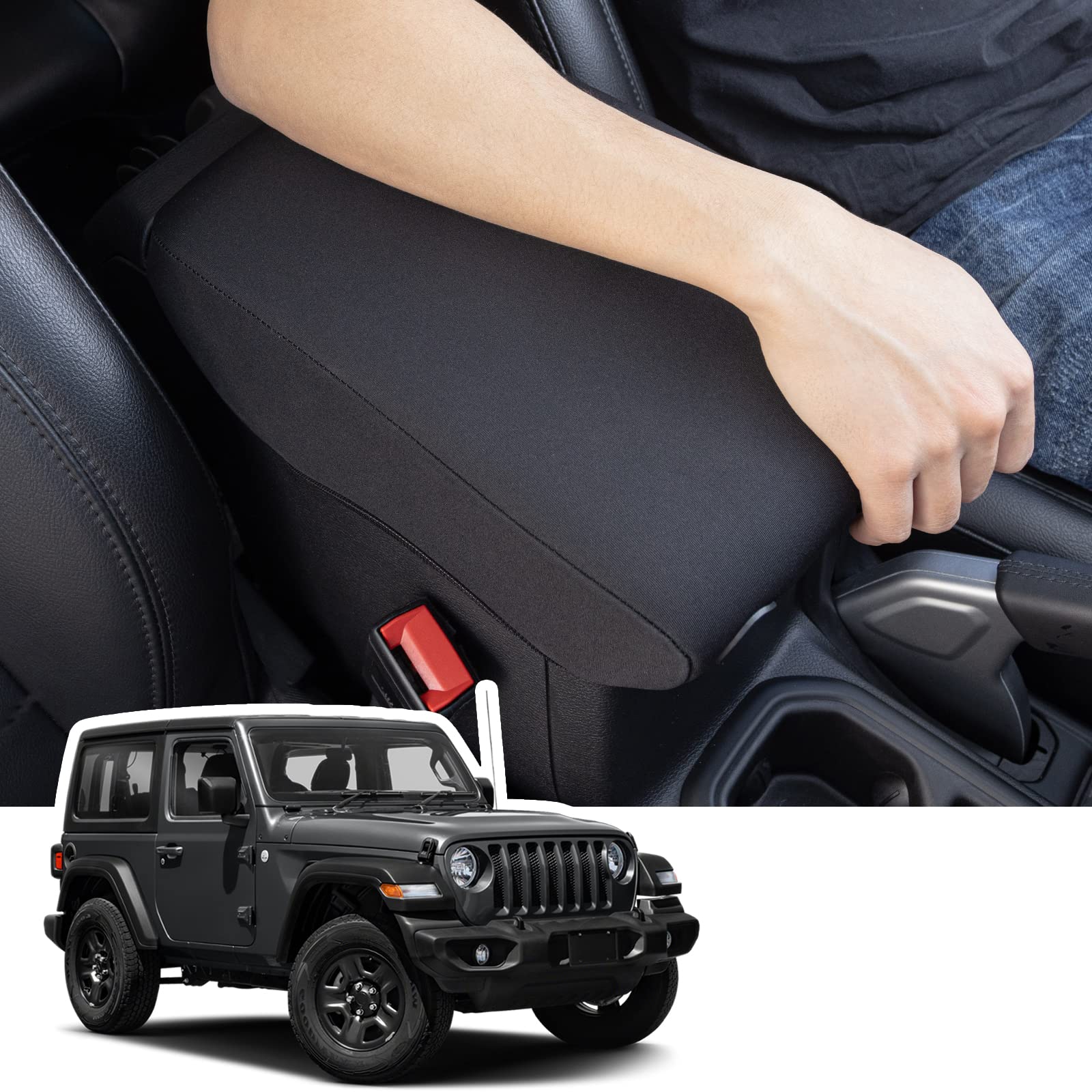 Premium Armrest Console Cover for Jeep Wrangler JL/JLU (2018-2023) & Gladiator JT (2020-2023) - Soft Cushion Protector Pad with Keyhole Access - Perfect for Off-Roading & Daily Commuting (Fits JL/JLU/JT Models Only)