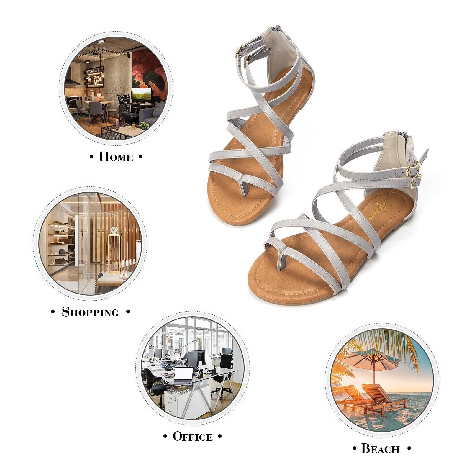 Luffymomo Women's Gladiator Sandals - Flat Fisherman Thong Cross Strappy Summer Sandals for Beach, Vacation & Casual Outfits