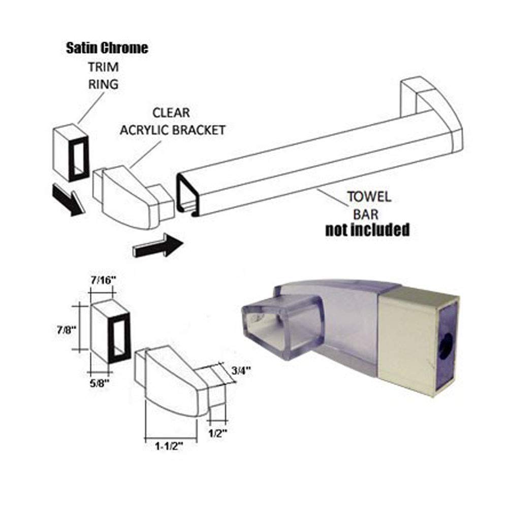 Clear Acrylic Towel Bar Brackets with Satin Chrome Sleeve - Modern Bathroom Hardware for Towel Racks (Towel Bar Not Included) - Perfect for Spa, Hotel & Home Bathroom Organization
