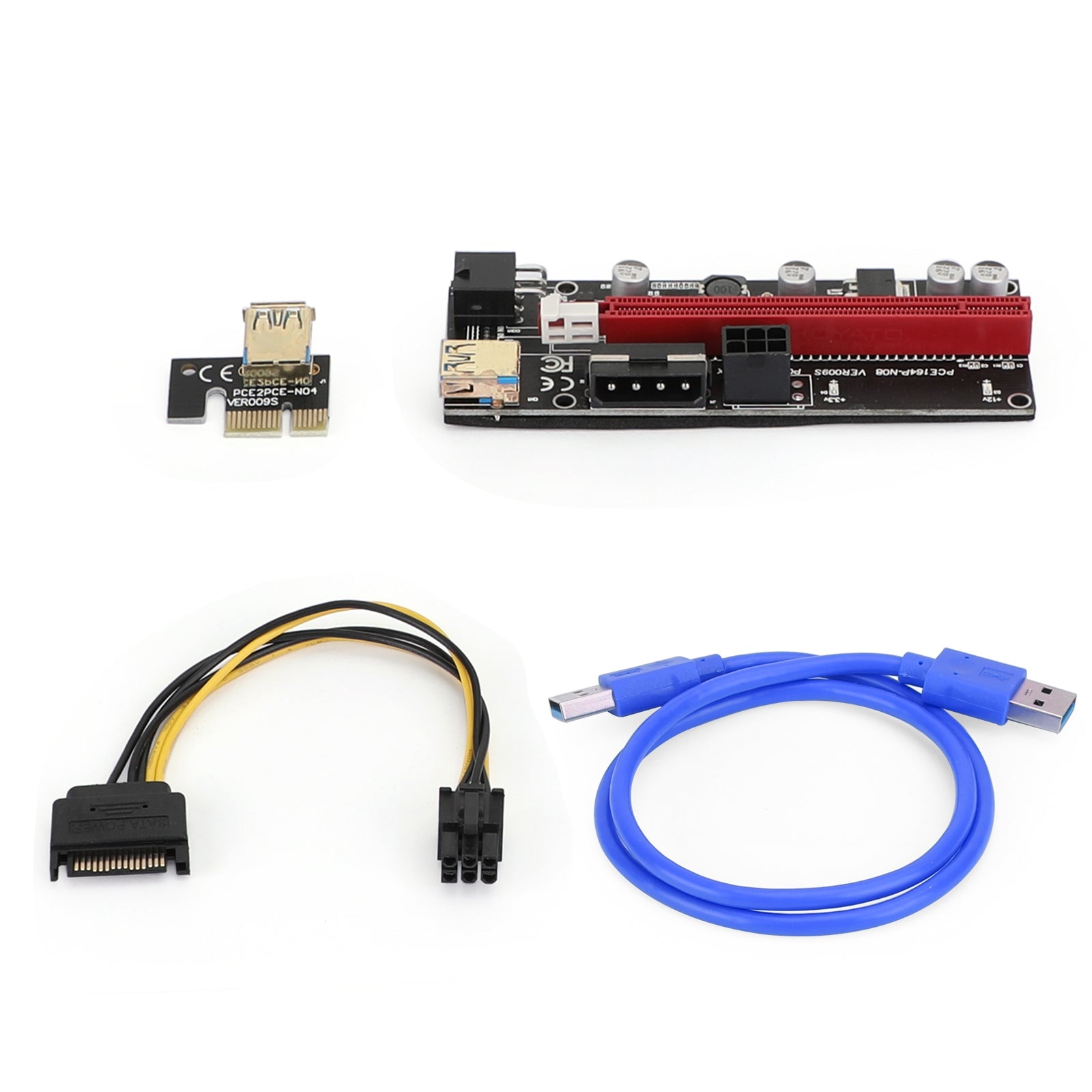 009S Plus PCIe Riser Card - PCI Express 1X to 16X Adapter with USB 3.0 Data Cable for Cryptocurrency Mining, GPU Expansion & PC Builds