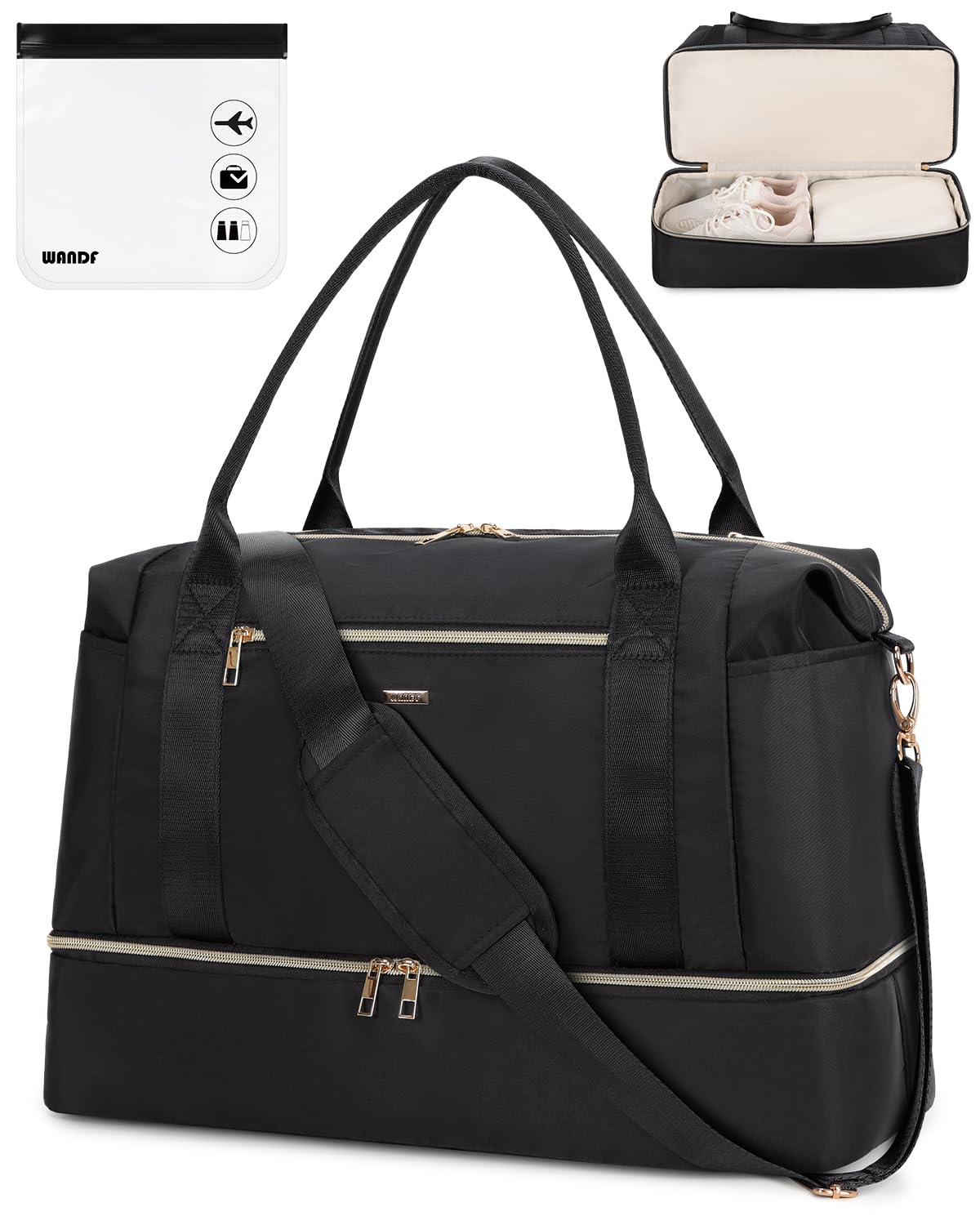WANDF 18x14x8 Underseat Carry-On Bag for Spirit Airlines - TSA Approved Personal Item with Wet Pocket, Shoe Compartment & Toiletry Bag | Perfect for Air Travel, Weekend Getaways & Business Trips