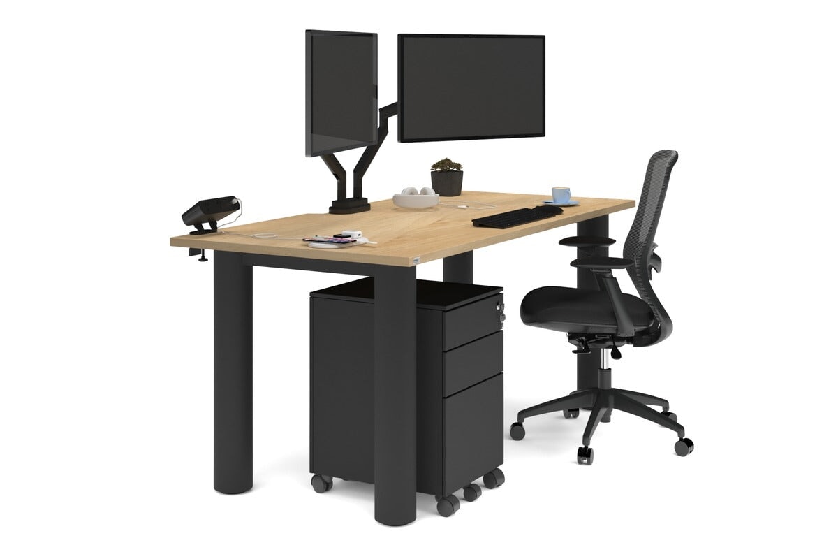 Quadro Cylinder Leg Office Desk - 1800L x 800W Modern Executive Desk with Cable Management | Home Office, Study Room & Workspace Furniture