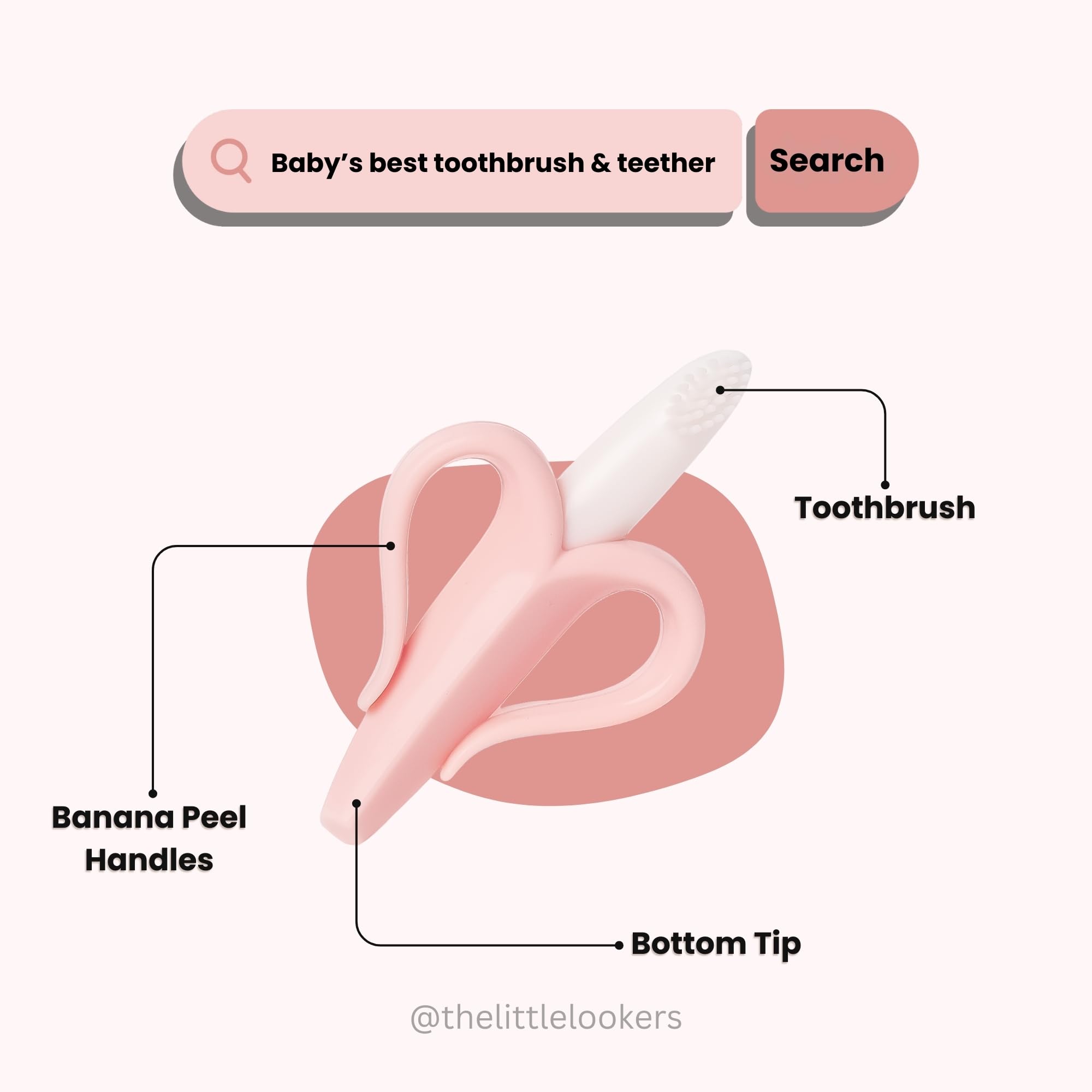 MASTELA Silicone Banana Teething Toy & Baby Toothbrush - Safe Teether for Infants, Toddlers & Newborns (Pink, 1 Pack) | Perfect for Soothing Sore Gums & Early Oral Care