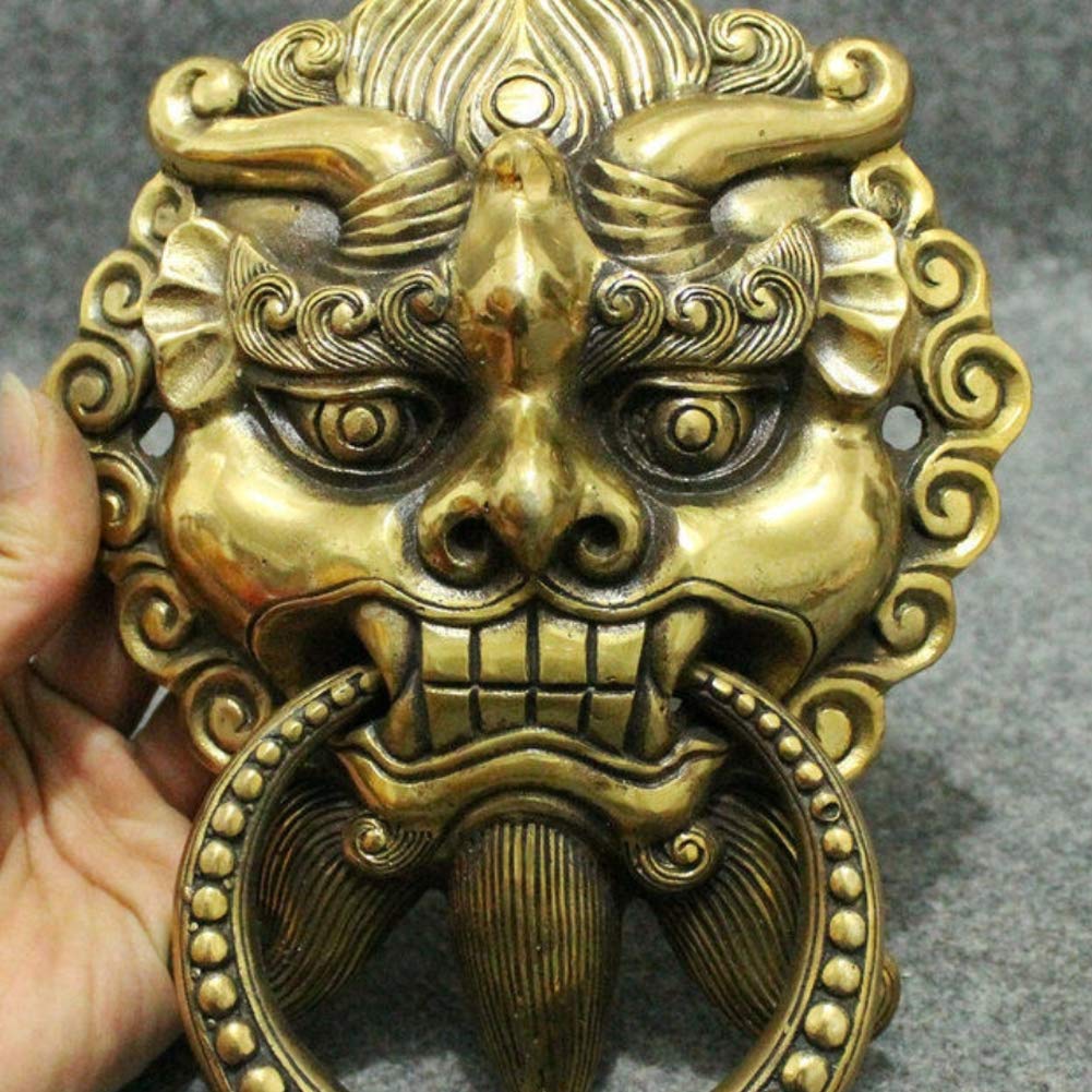EASTCODE Feng Shui Chinese Bronze Copper Guardian Fu Dog Lion Head Statue Door Knocker - Home Protection & Wealth Attraction for Front Door Decor