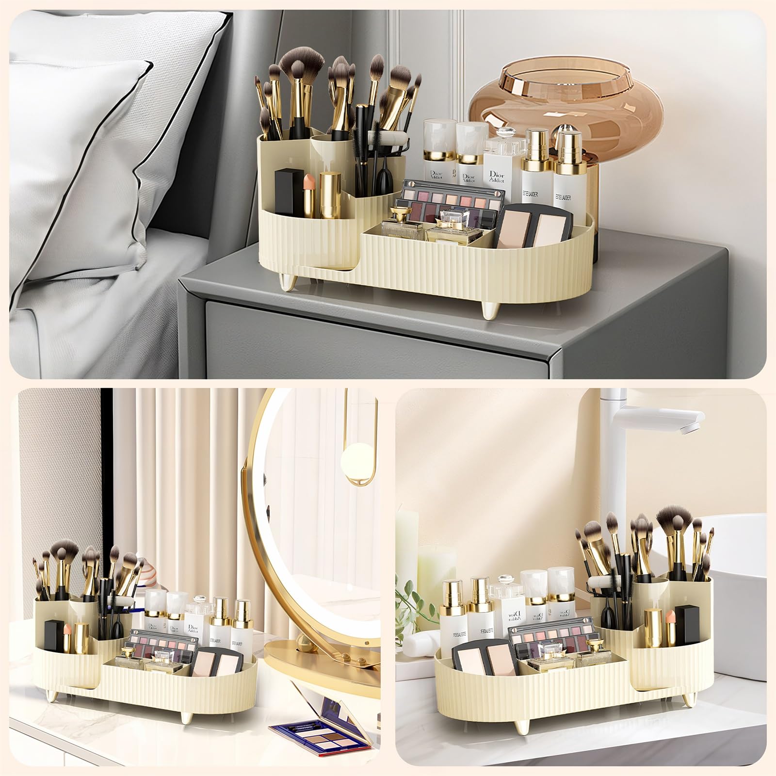 360° Rotating Makeup Organizer - Cinnani Multifunctional Brush Holder for Vanity, Bedroom & Bathroom