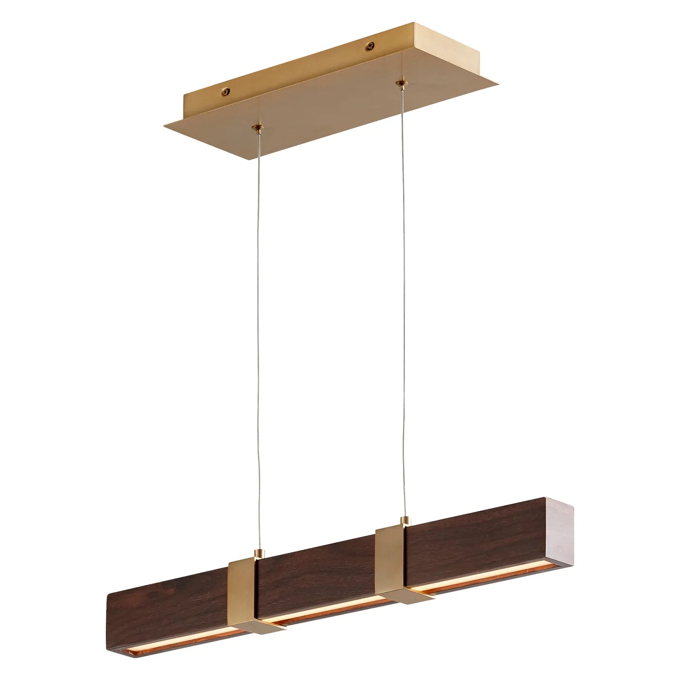 Oxygen Decca 3 24 2440 LED Linear Pendant Light in Walnut & Aged Brass - Modern Lighting Fixture for Kitchen Island, Dining Room, and Office Spaces