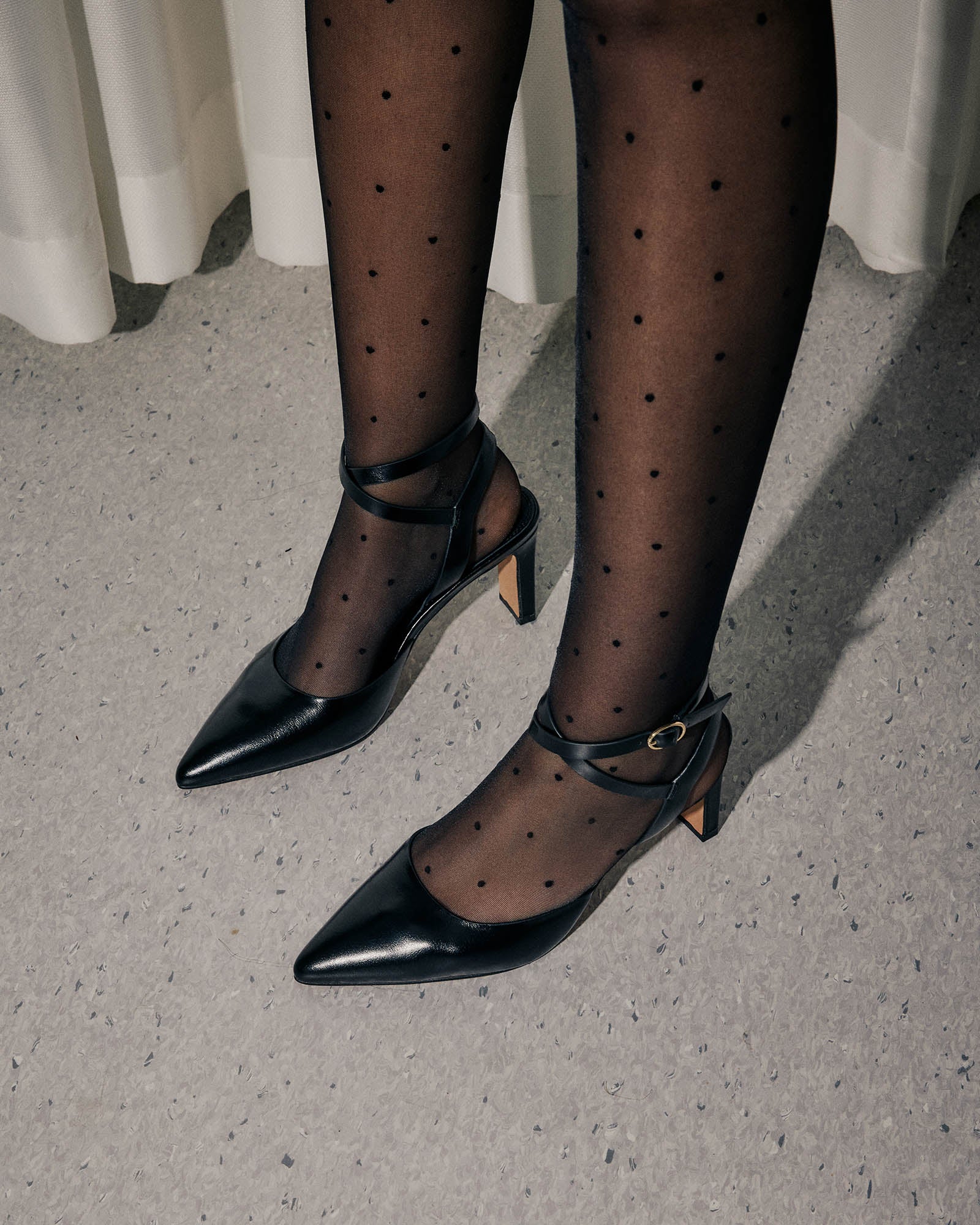 KHLOE Black Leather Mid Heel Pumps - Women's Fashion Shoes for Office, Party & Special Occasions