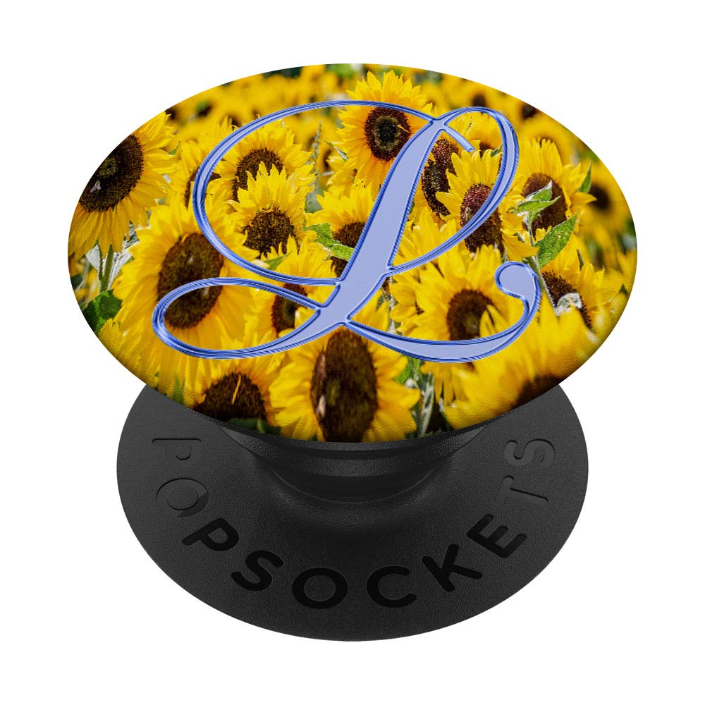Blue Sunflower Monogram Letter PopSockets Grip & Stand for iPhone, Samsung & Tablets - Nature-Inspired Phone Accessory for Work, Travel & Daily Use