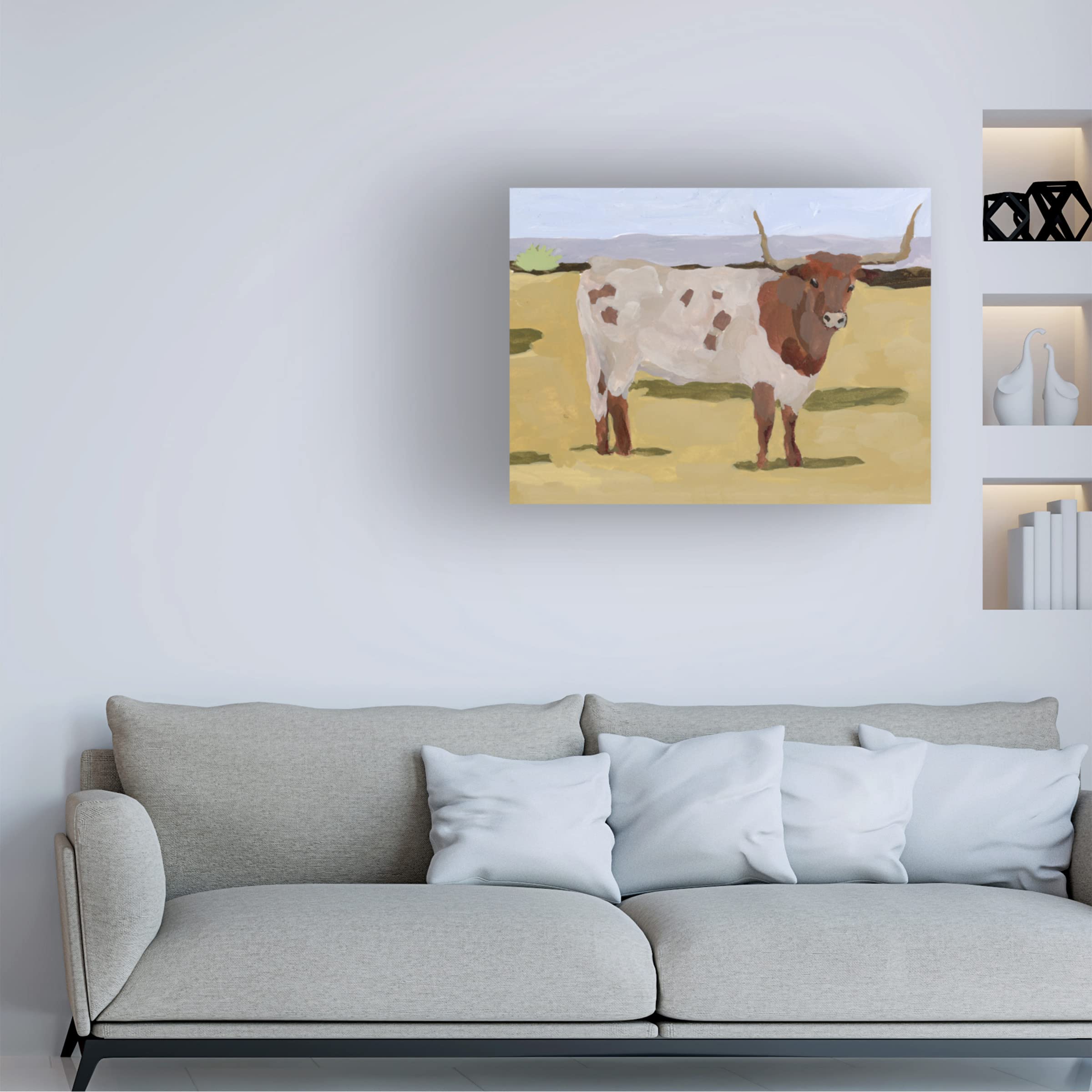 Trademark Fine Art 'Longhorn Cattle II' Canvas Wall Art Print by Melissa Wang - Western Home Decor for Living Room, Office & Ranch Style Interiors