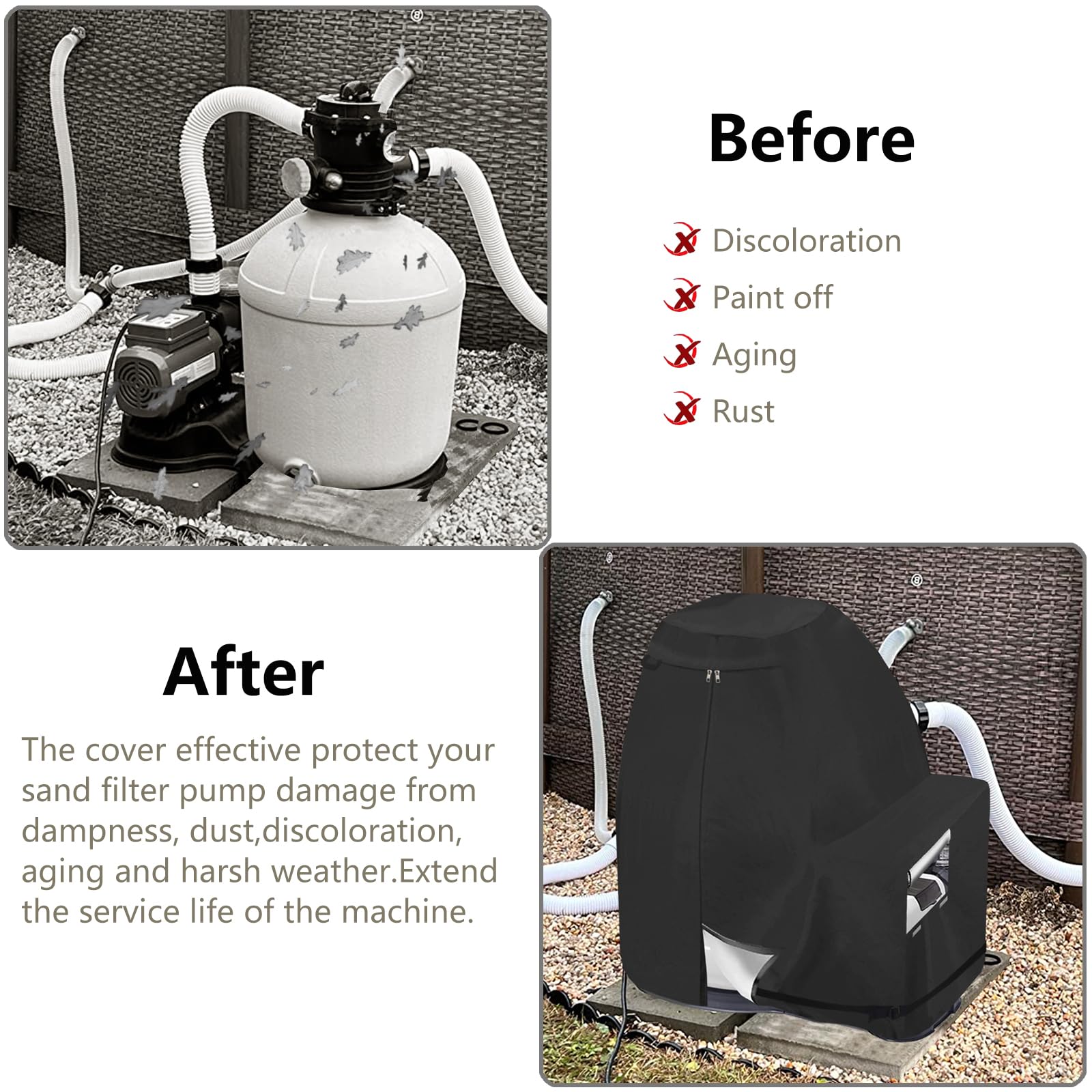 Bitubi Sand Filter Pump Cover - Waterproof & UV-Resistant Above Ground Pool Pump Cover - Fits Most Popular Sand Filter Brands (Black) - Protect Your Pool Pump from Weather & Debris