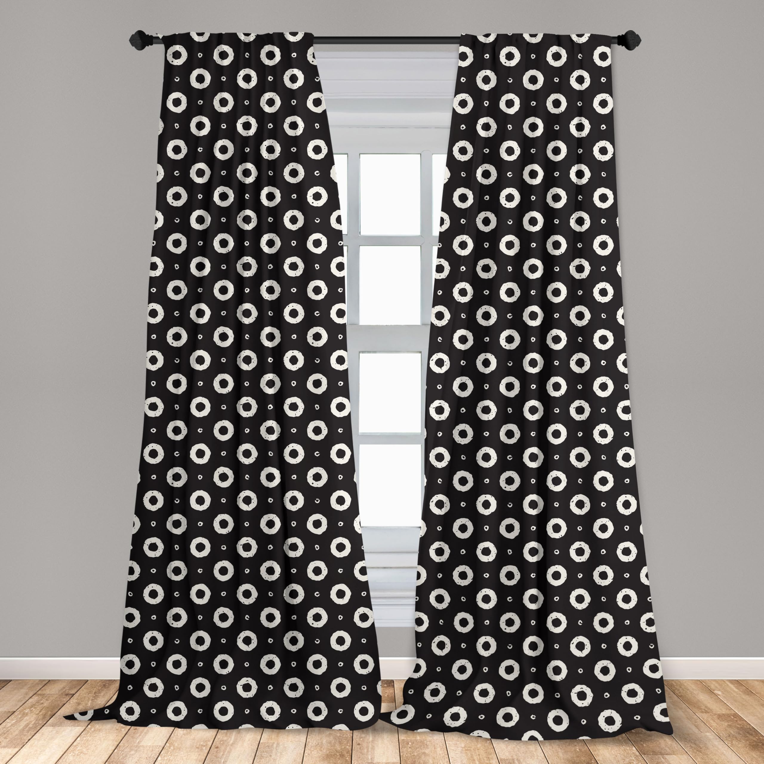 Ambesonne Black and White Geometric Donut Pattern Curtains - Hand-Painted Style Window Treatments, 2 Panels Set (28