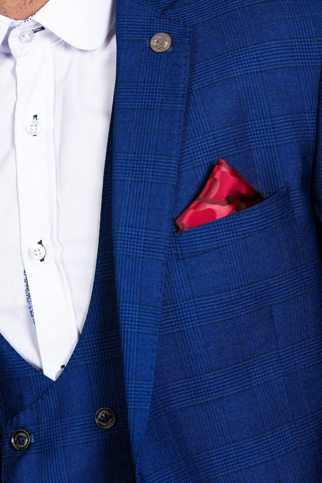 Marc Darcy George Royal Blue Check Three Piece Suit for Men | Formal Business Attire | Wedding, Office & Special Occasion Wear
