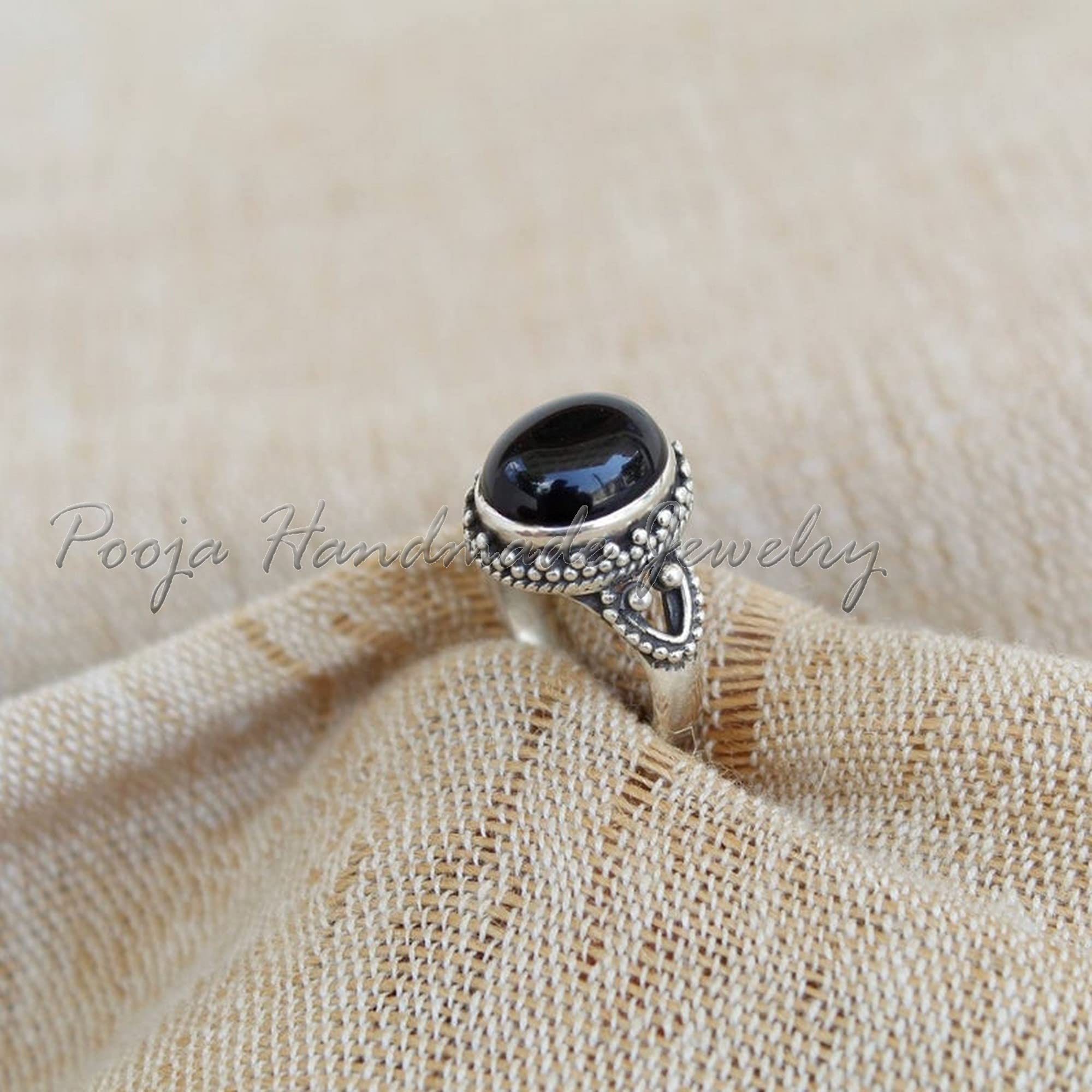 Natural Black Onyx Celtic Design Ring - 925 Sterling Silver Dainty Ring for Women | Proposal, Cocktail & Boho Jewelry | Handmade Gemstone Ring for Weddings, Parties & Everyday Wear