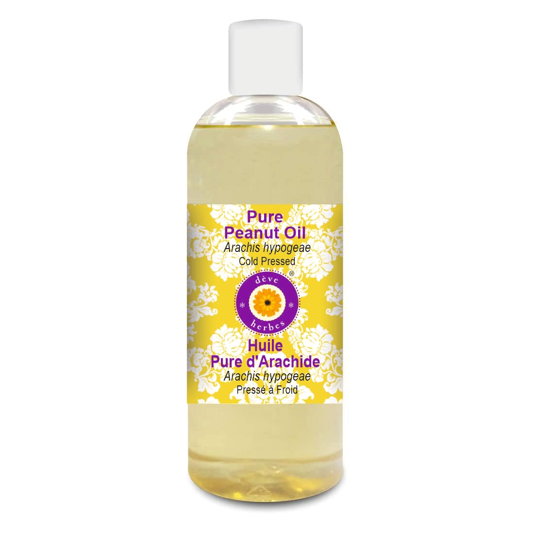 Deve Herbes 100% Pure Cold Pressed Peanut Oil (Arachis hypogaea) 200ml - Natural Therapeutic Grade for Cooking, Massage & Skin Care