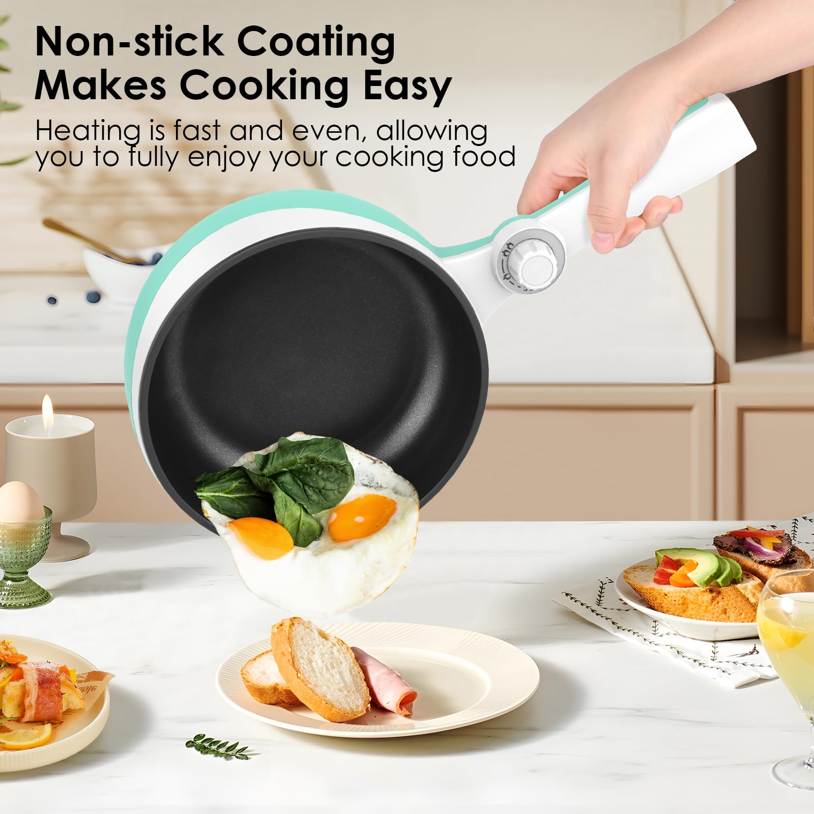 Audecook 1.7L Electric Hot Pot - Portable Nonstick Mini Skillet with Adjustable Temperature for Ramen, Soup, Steak, Eggs & Oatmeal | Perfect for Dorm, Office, Travel & Small Kitchen Cooking