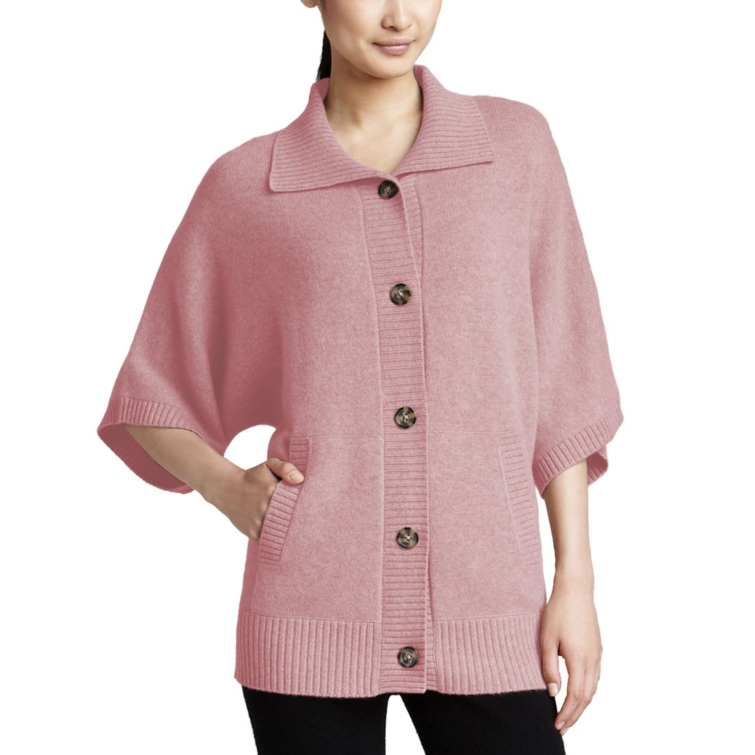 Parisbonbon Women's 100% Cashmere Shawl Collar Cardigan Sweater - Soft Shell Pink Size M - Perfect for Office, Travel & Casual Outfits