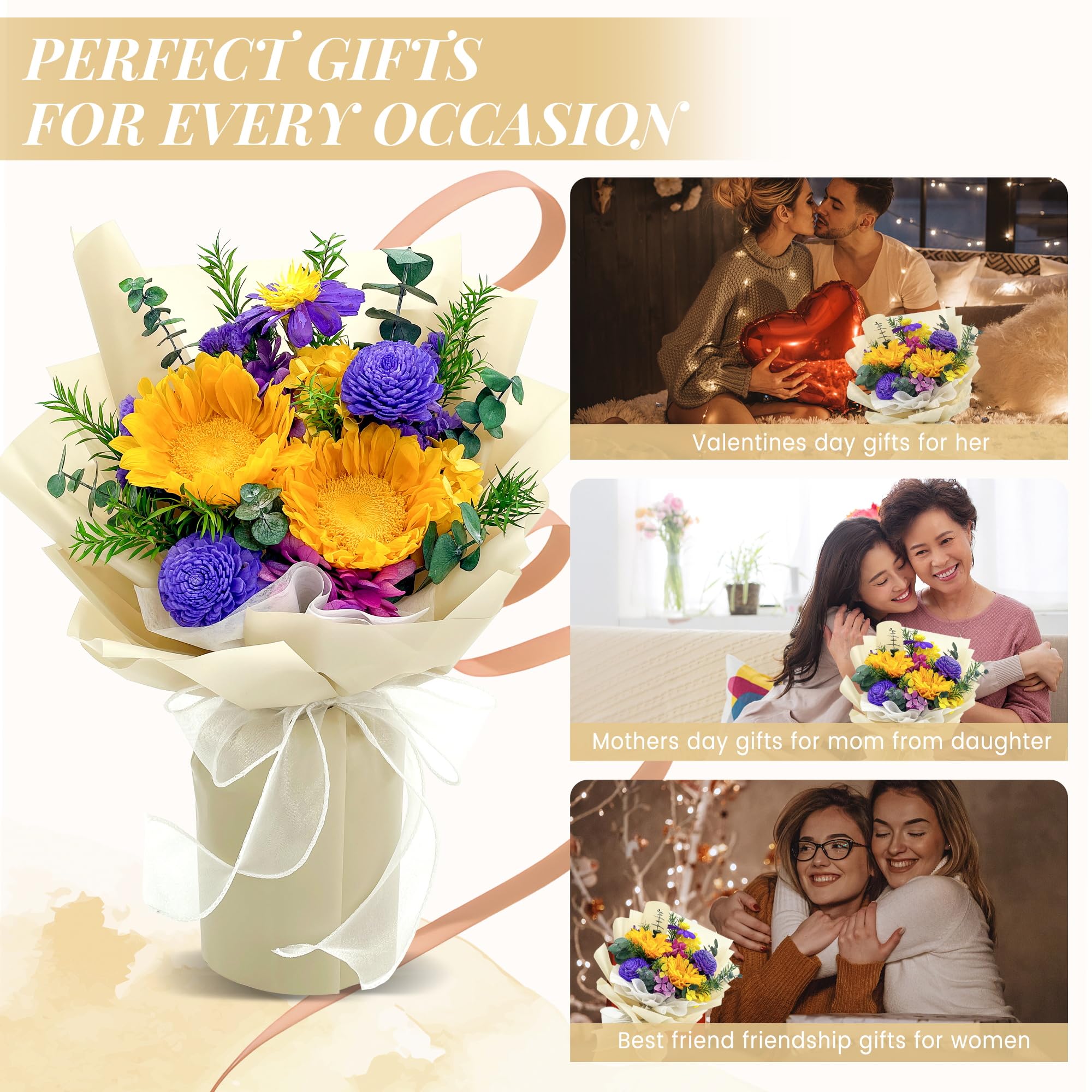 YBBYjun Preserved Sunflower Bouquet in Gift Box - Long Lasting Flowers for Delivery, Perfect Gift for Women, Mom, Grandma - Ideal for Birthdays, Anniversaries & Home Decor