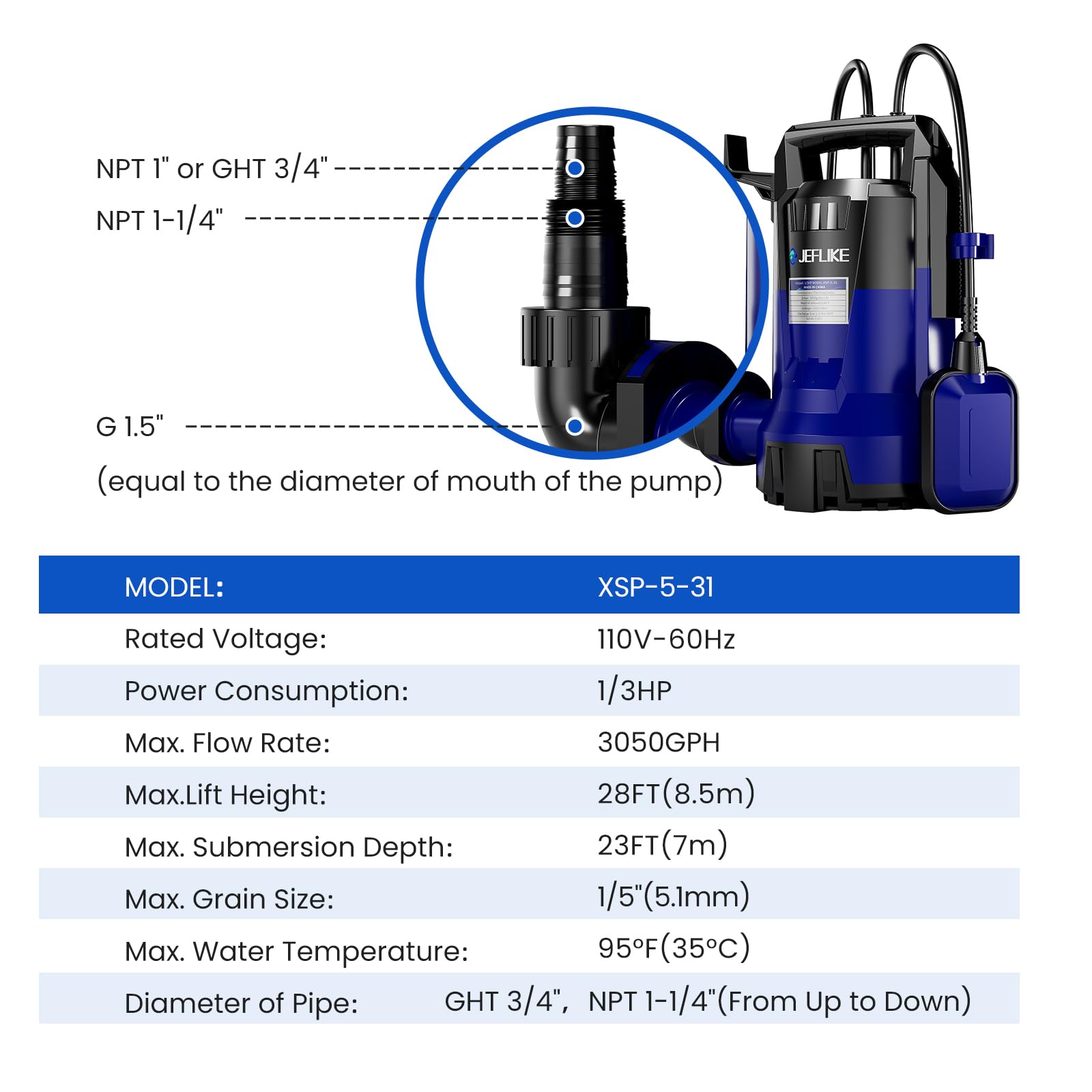1/3HP 3050GPH Submersible Sump Pump with Automatic Float Switch - Heavy Duty Utility Water Pump for Basement Flooding, Pool Drainage, Garden Irrigation & Emergency Water Removal - Ideal for Home, Commercial & Outdoor Use