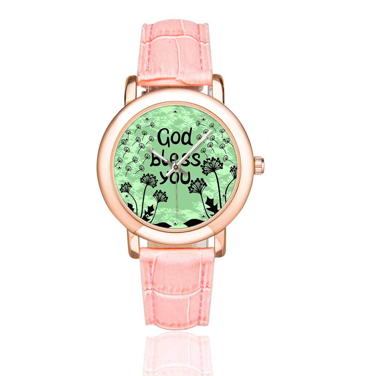 Christian Fish & Bible Verse Rose Gold-Plated Women's Watch with Pink Leather Strap - Perfect for Church, Bible Study & Daily Faith Inspiration