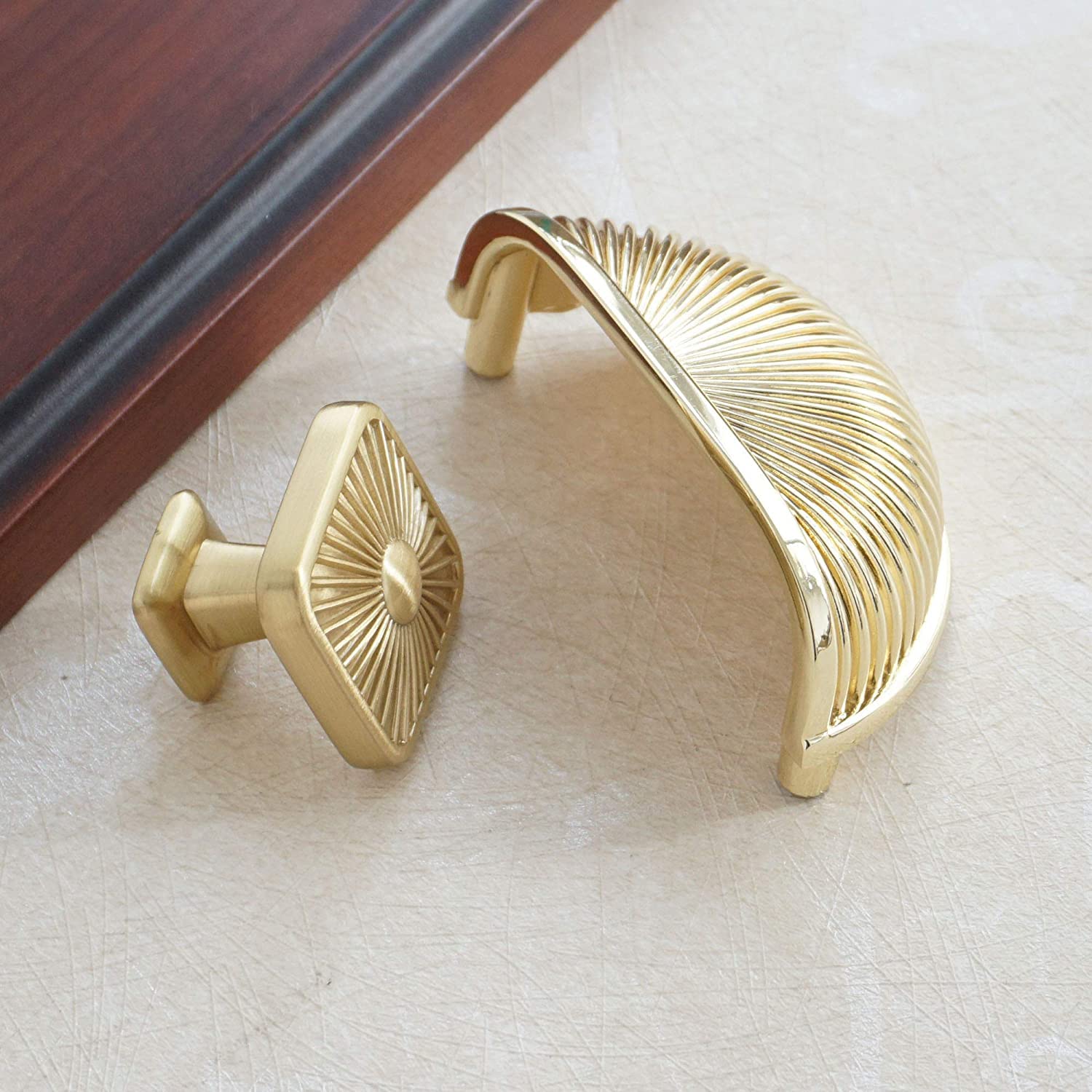 Brushed Brass Drawer Knobs - 4 Pack Matte Gold Cabinet Pulls for Kitchen & Dresser