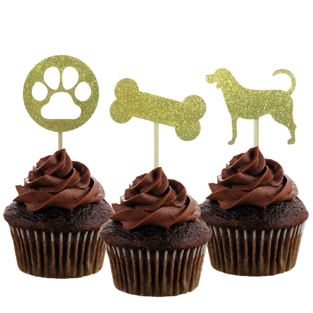 24 PCS Gold Glitter Dog Paw & Bone Cupcake Toppers - Edible Decorations for Baby Shower, Birthday Party, Wedding (Perfect for Pet-Themed Celebrations & Cake Decorating)