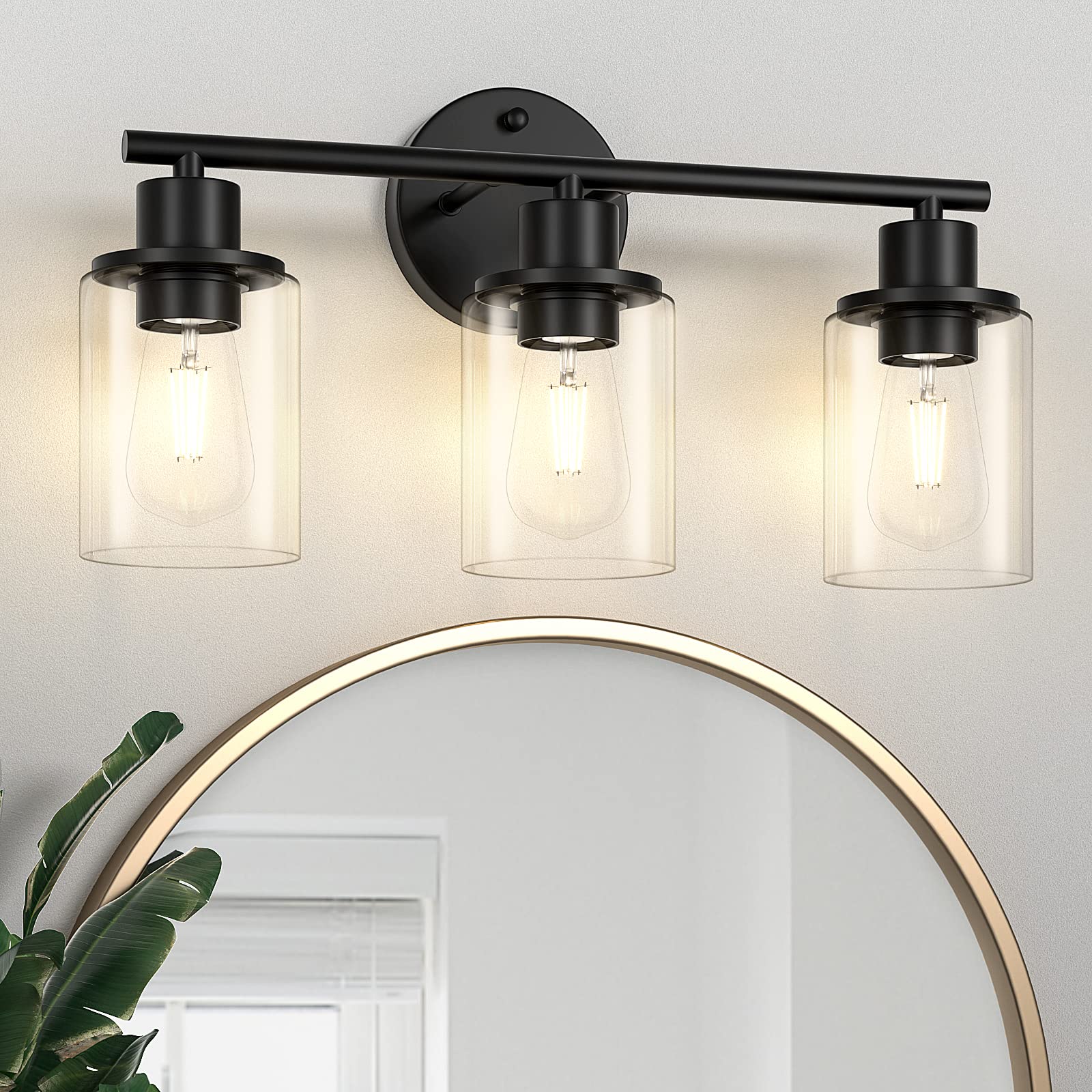 Licperron 3-Light Modern Bathroom Vanity Light Fixture - Black Wall Sconce with Clear Glass Shade for Mirror Lighting - Farmhouse Style Bathroom Wall Light for Bedroom, Hallway & Living Room - Perfect for Home Decor, Spa Bathroom & Vanity Makeup Area