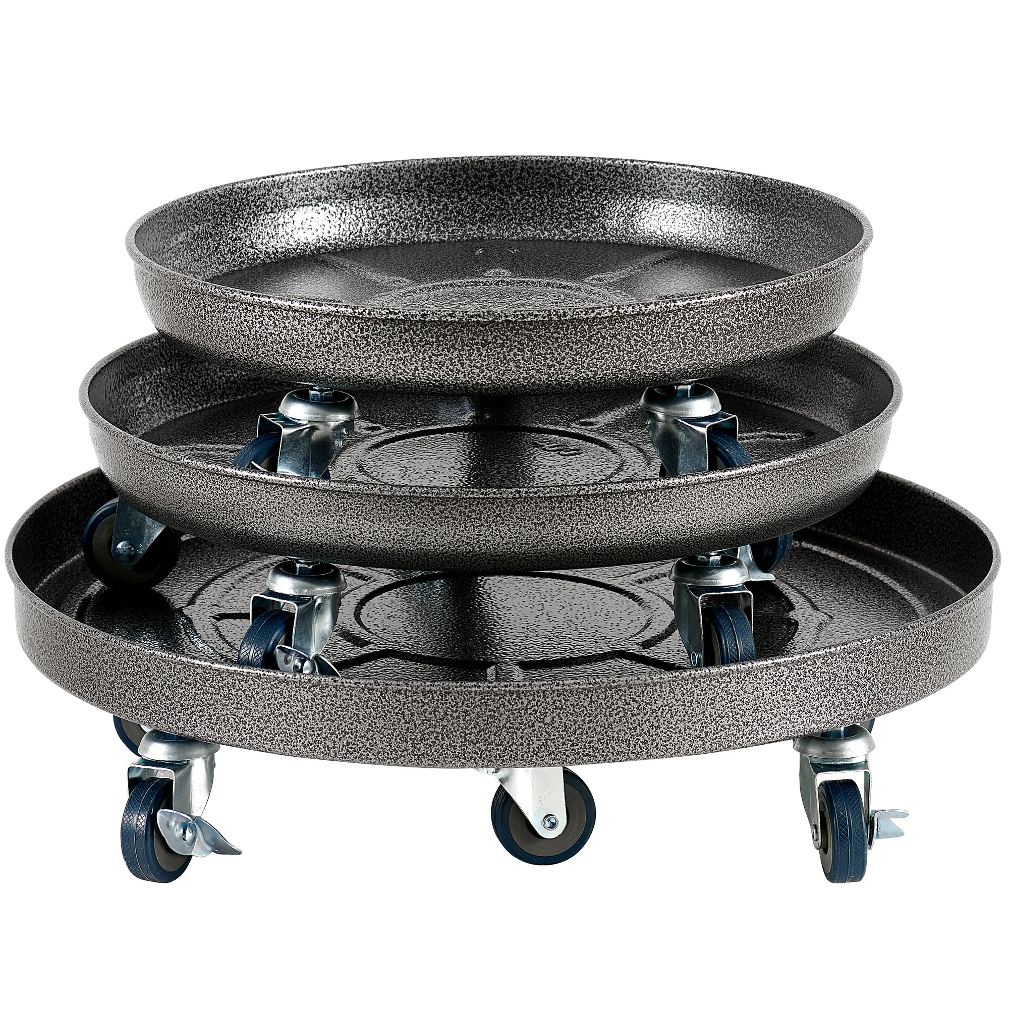 Choclaif 2-Pack Heavy Duty Plant Caddy with Wheels - Silver Round Pot Trolley for Indoor & Outdoor Plants up to 12 Inches - Perfect for Moving Potted Plants on Decks, Patios & Gardens