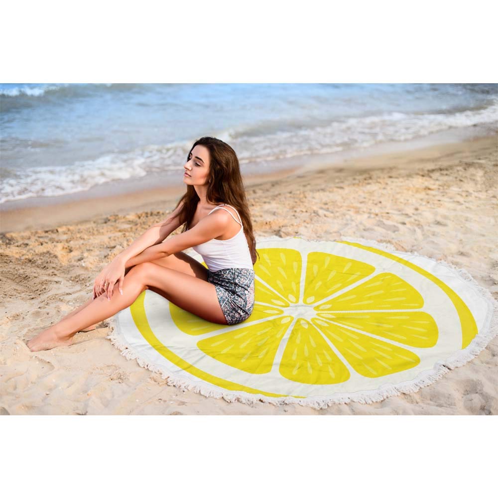 Large 63 Inch Lemon Slice Beach Towel - Citrus Fruit Print, Soft Microfiber & Polyester Blend, Quick Dry, UV Protection | Perfect for Pool, Beach, Yoga, Picnics & Summer Outdoor Activities