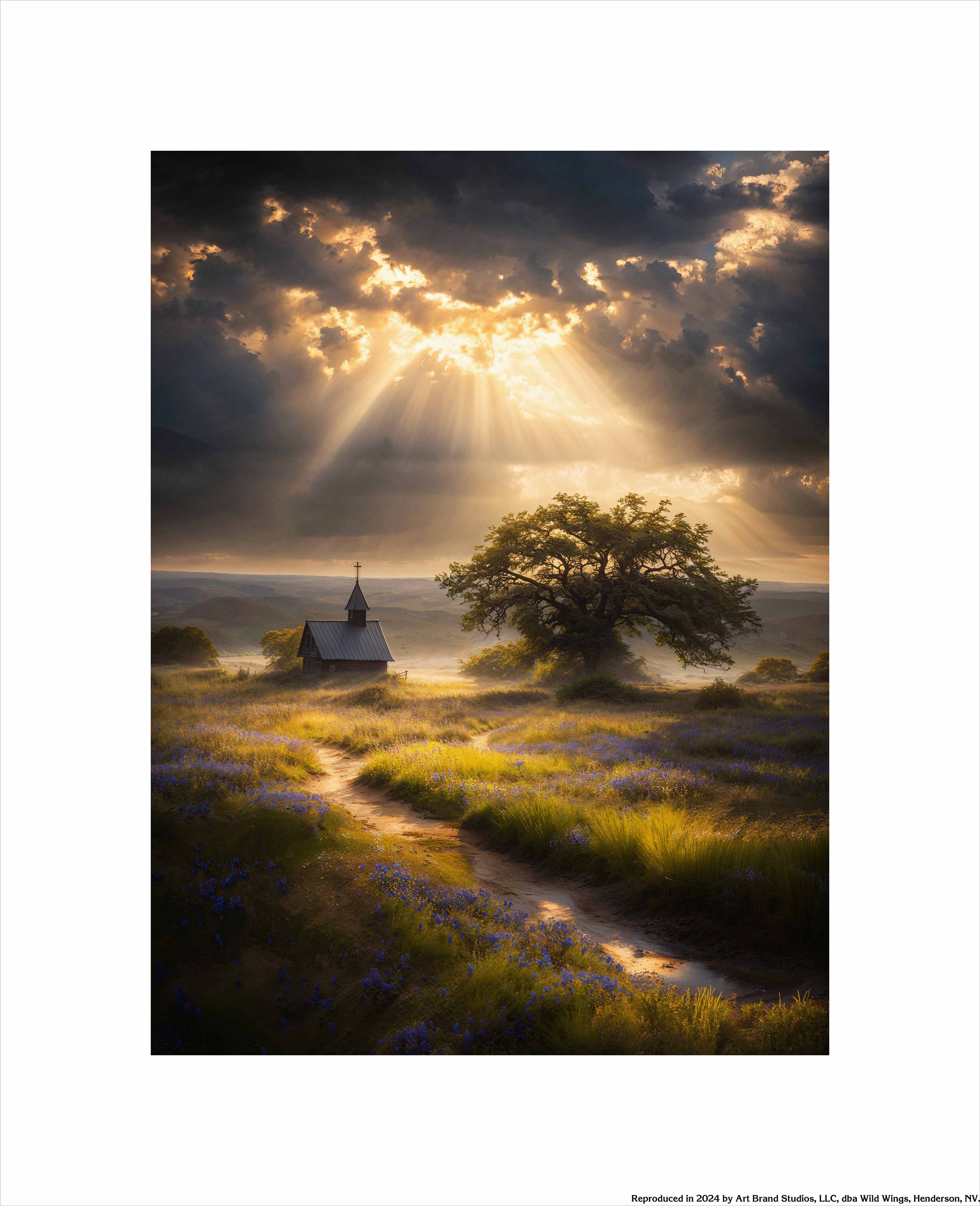 Celestial Rays Over Lone Star Landscape Art Print - Stunning Wall Decor for Living Room, Bedroom & Office