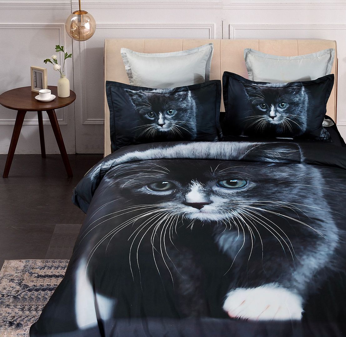 Premium Cat Print Quilt Cover Set - Super King Size (108x90 Inches) - Soft Bedding for Large Beds - Perfect for Master Bedrooms & Guest Rooms