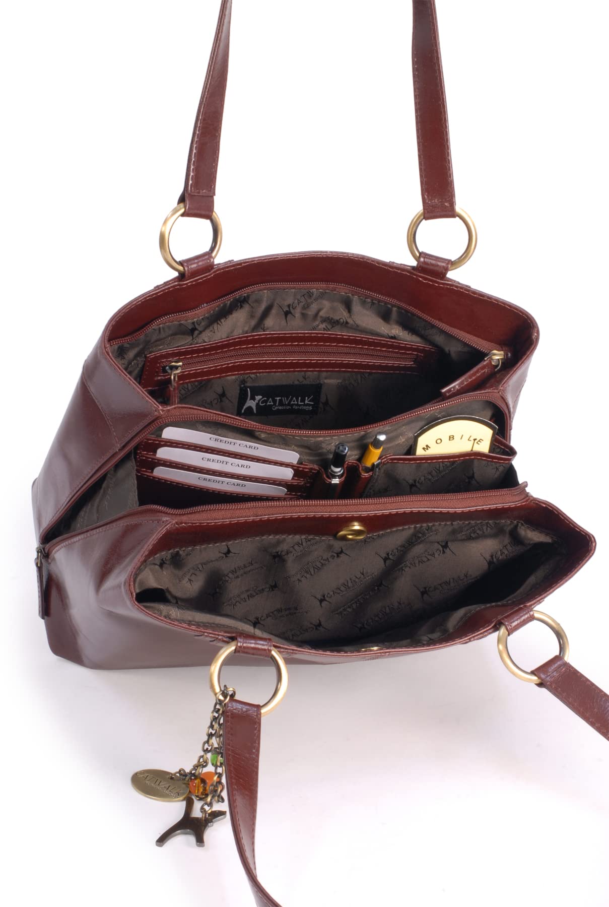 Vera Pelle Catwalk Collection Handbags - Shoulder Bags/Handbags/Totes with Cat Charm - Bellstone - Perfect for Work, Travel & Everyday Fashion