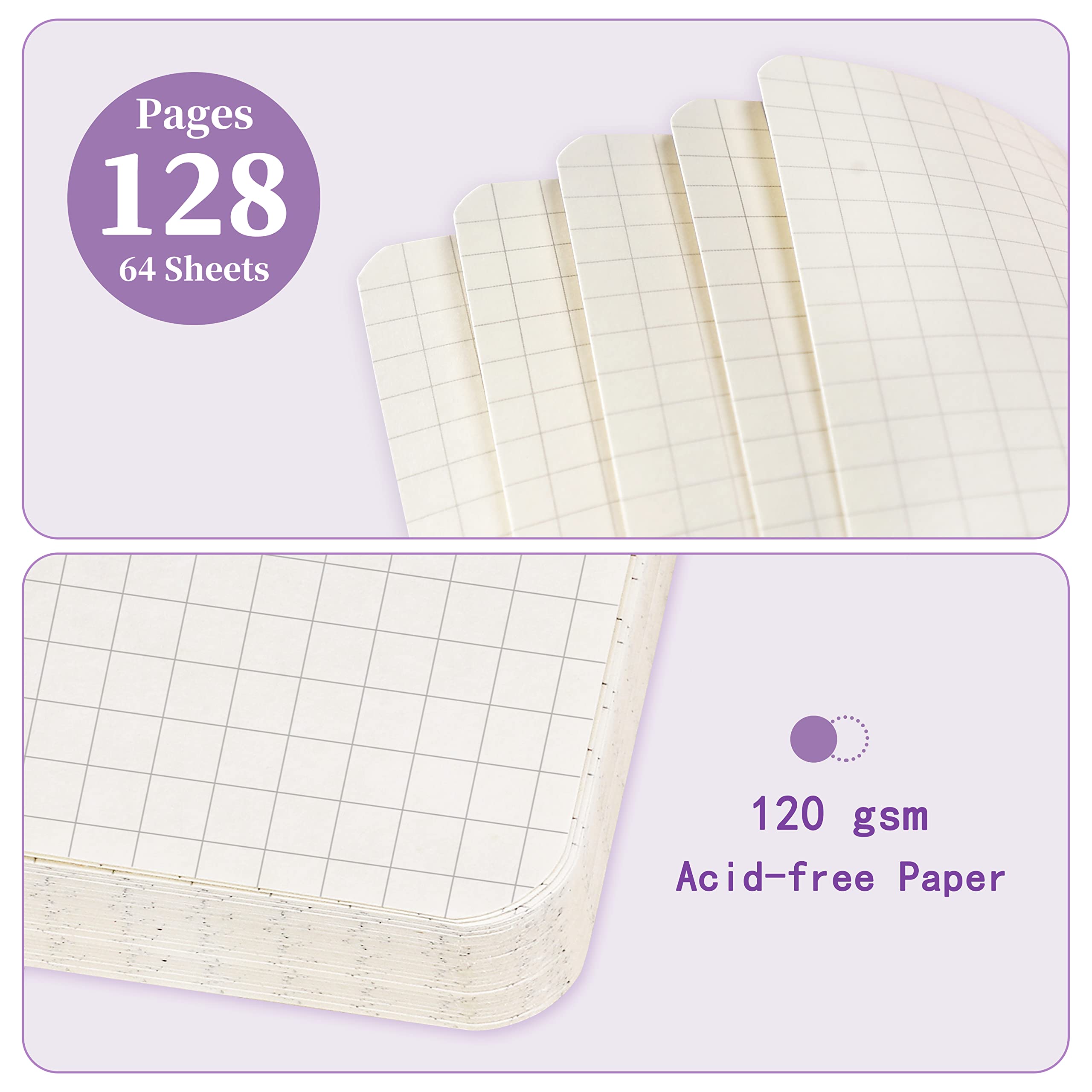Premium Graph Grid Paper Notebook - Hardcover Journal with Ribbon Bookmark, Thick Paper, Pen Holder & Inner Pocket, 5.3