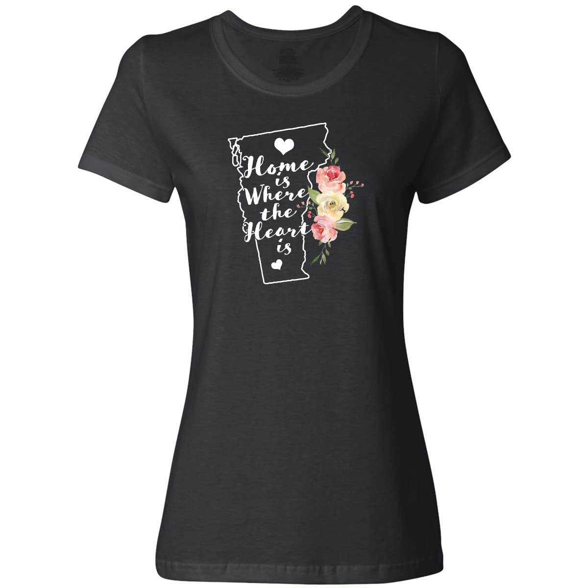 Inktastic Vermont Home is Where The Heart is Watercolor Print Women's T-Shirt - Soft Cotton Casual Tee for Everyday Wear, Gifts & Travel