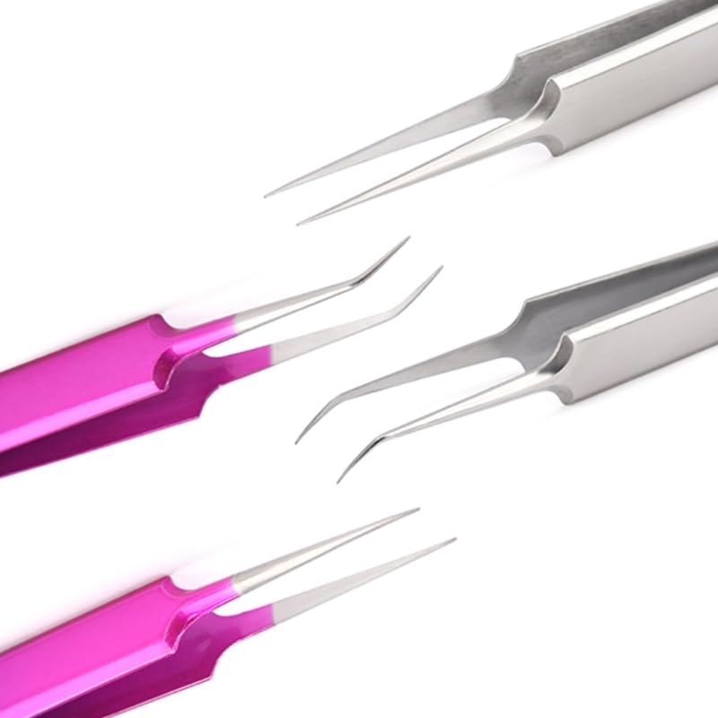 Lubusi Professional Eyelash Extension Tweezers - Stainless Steel Straight & Curved Tip Nipper Volume Lash Tweezers for Precise Application (Silver Straight) - Perfect for Salon, Home Use & DIY Lash Extensions